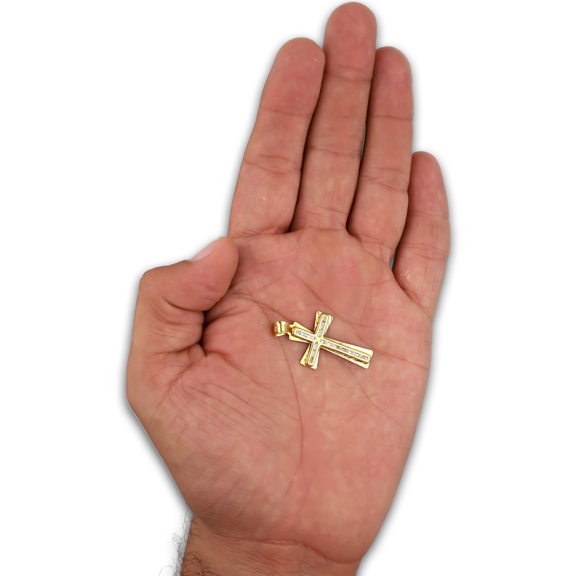 LPDJAU018 Dije Crucifijo Oro Sólido 10K Cruz Excéntrica Diamantada con Zirconias 1.7 cm x 3.3 cm 5277311952