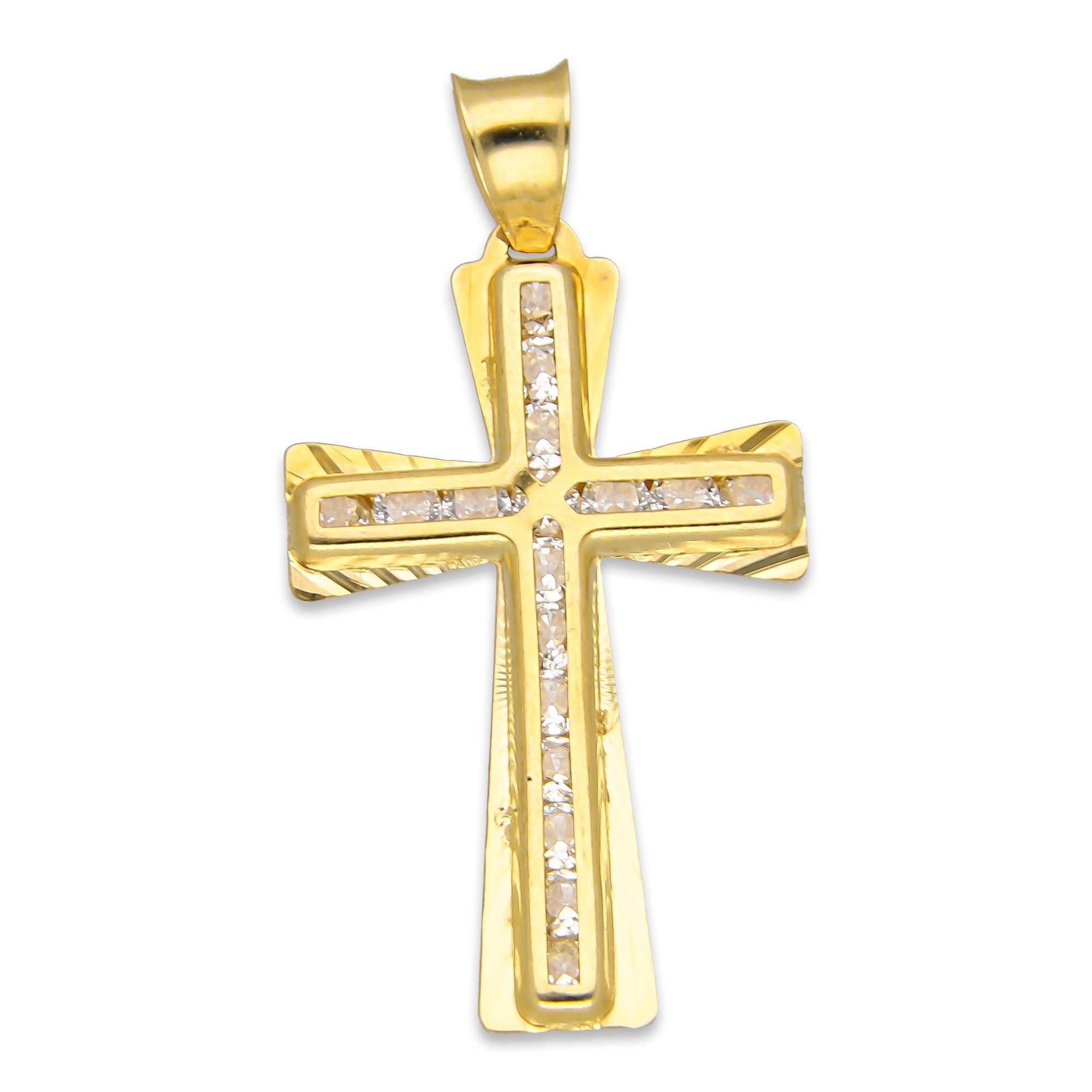 LPDJAU018 Dije Crucifijo Oro Sólido 10K Cruz Excéntrica Diamantada con Zirconias 1.7 cm x 3.3 cm 5277311952