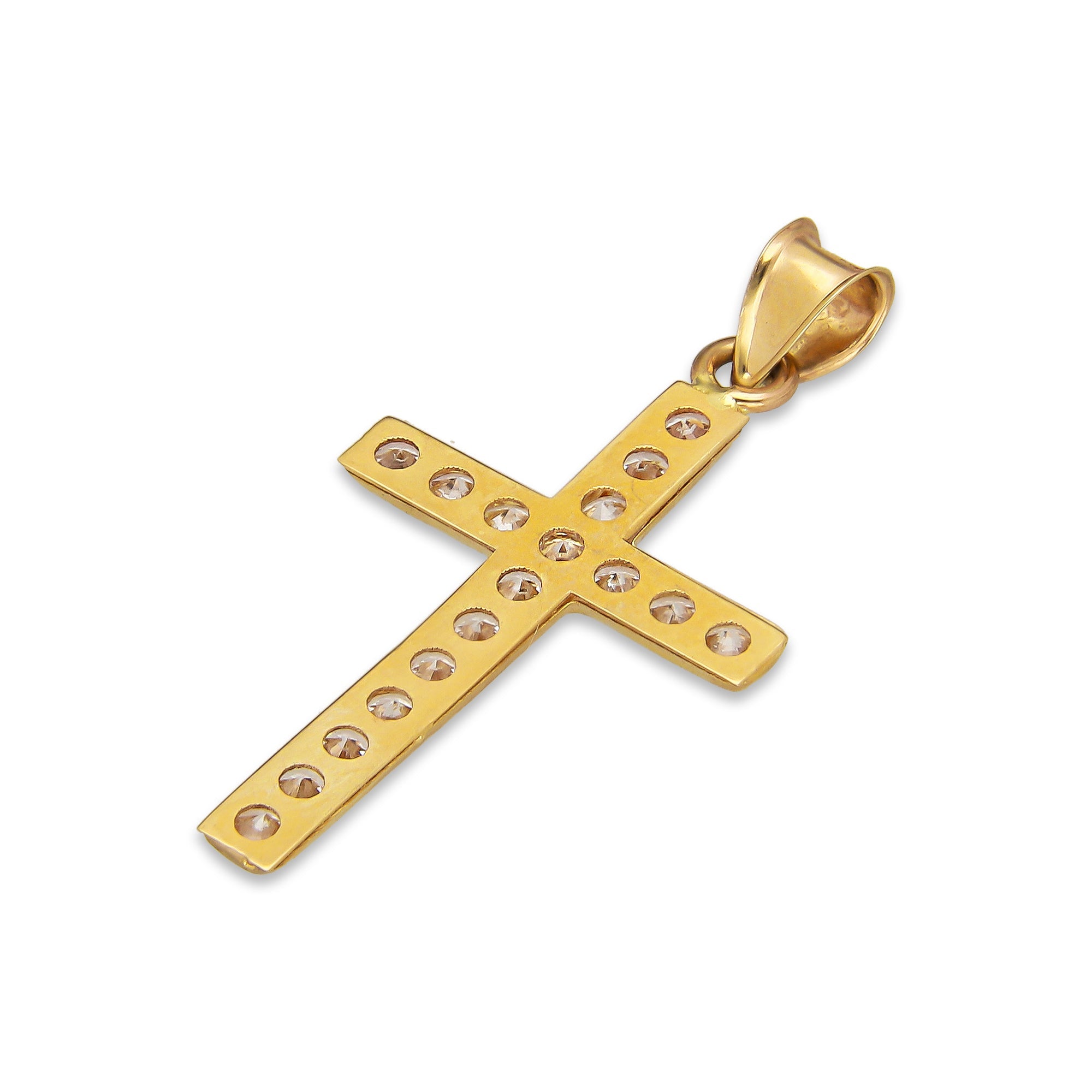 LPDJAU019 Dije Crucifijo Oro Sólido 10K Cruz Recta sin Cristo con Zirconia 1.7 cm x 3.4 cm 5277311966