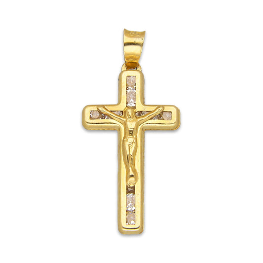 LPDJAU020 Dije Crucifijo Oro Sólido 10K Cruz Recta con Cristo con Zirconias 1.3 cm x 2.7 cm 5277311950