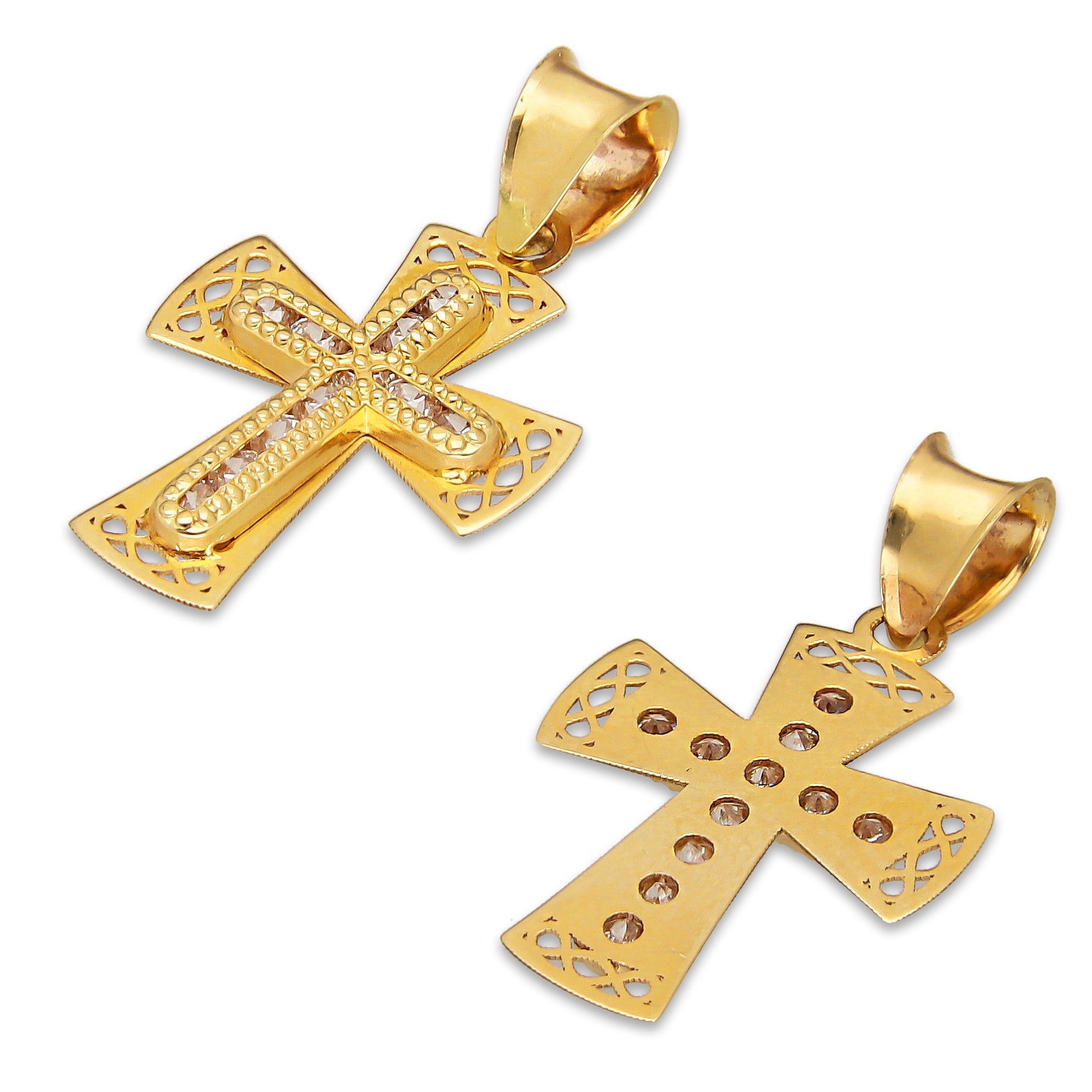 LPDJAU021 Dije Crucifijo Oro Sólido 10K Cruz Excéntrica Orillas Caladas con Zirconias 1.3 cm x 2.3 cm 5277479980