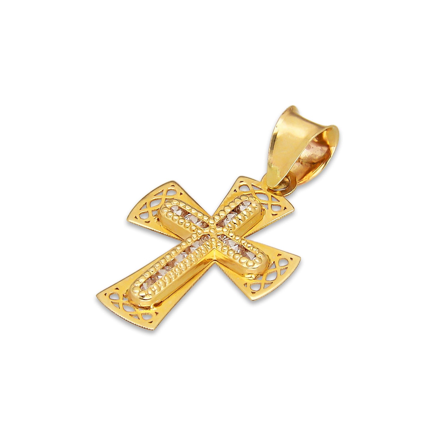 LPDJAU021 Dije Crucifijo Oro Sólido 10K Cruz Excéntrica Orillas Caladas con Zirconias 1.3 cm x 2.3 cm 5277479980