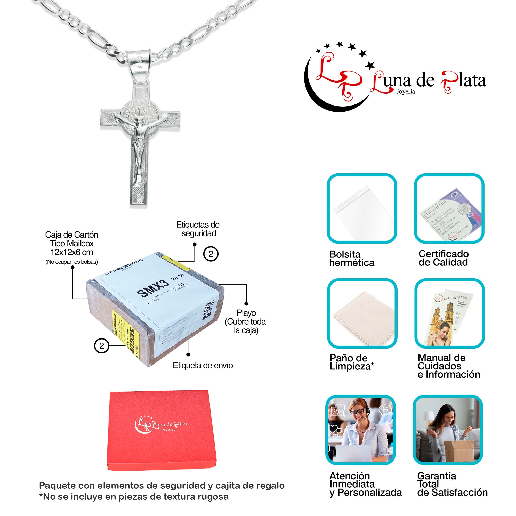 LPDP005 Dije Cruz Sn Benito 2 Vistas Ch + Cadena 60 cm Plata .925 1349472070
