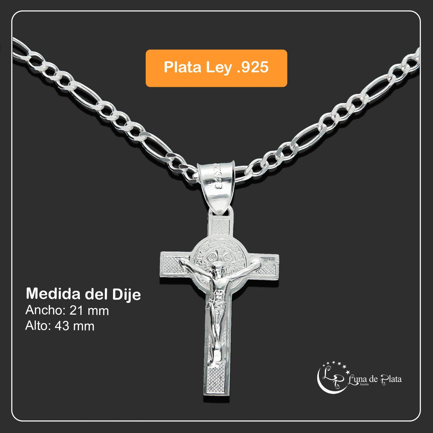 LPDP008 Dije Cruz Sn Benito 2 Vistas Gd + Cadena 70 cm Plata .925 Taxco 1349480179