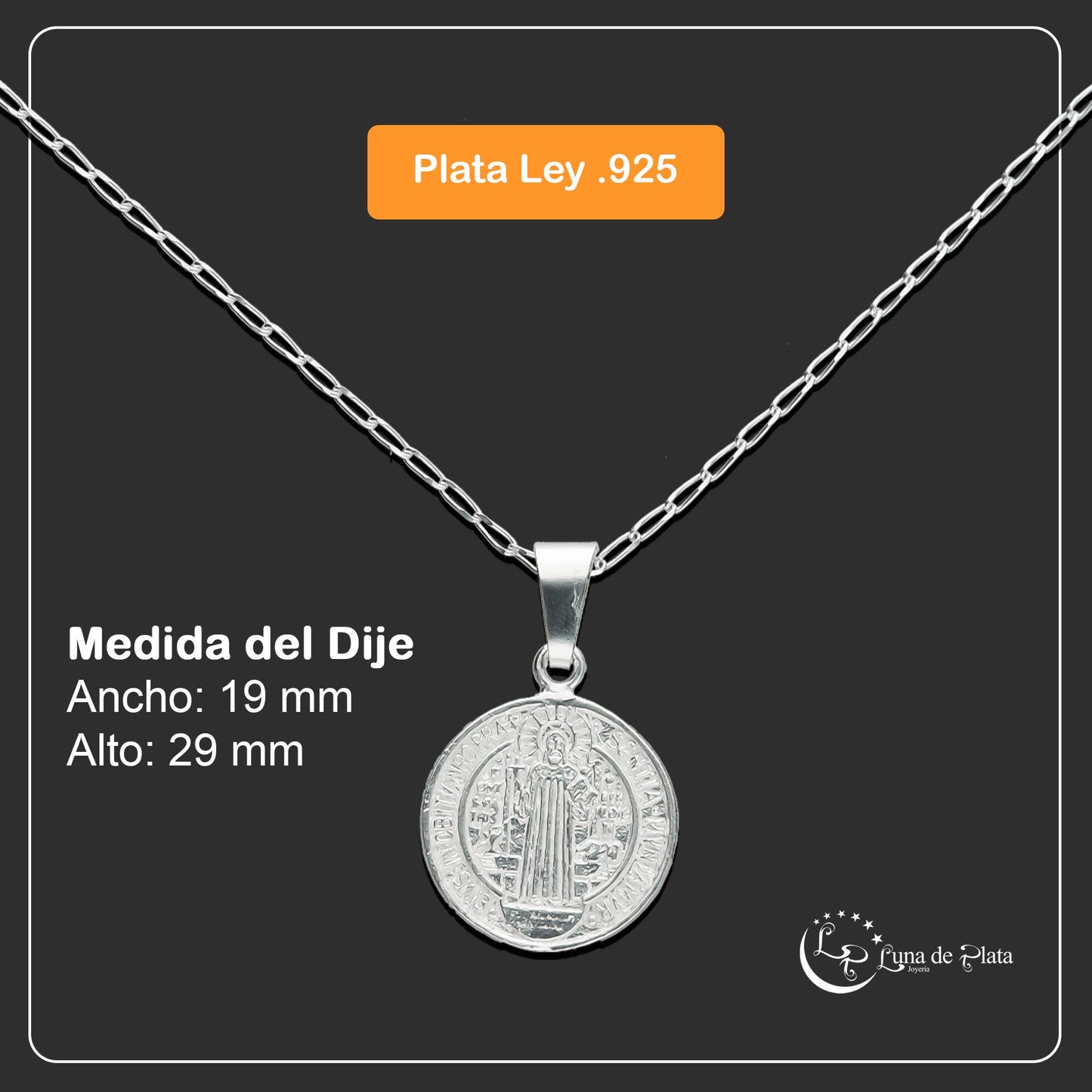 LPDP028 Medalla San Benito 1.7 x 2.4 cm + Cadena + Regalo Plata .925 Taxco Gro 1364963769