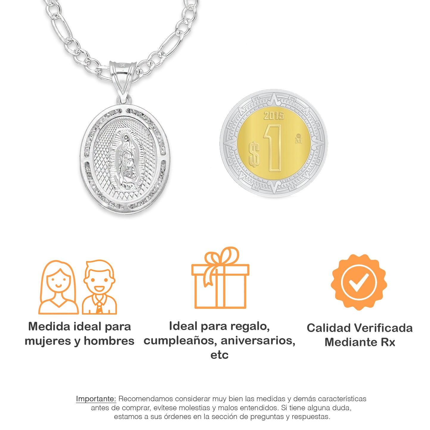 LPDP102 Cadena Con Medalla Virgen de Guadalupe Zirc En Plata .925 2637959200