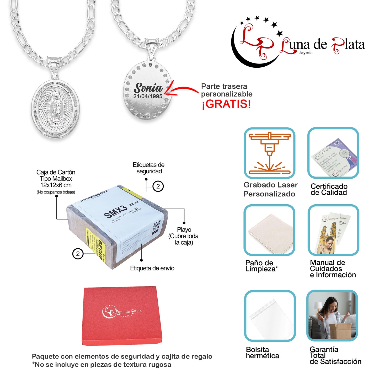 LPDP102 Cadena Con Medalla Virgen de Guadalupe Zirc En Plata .925 2637959200