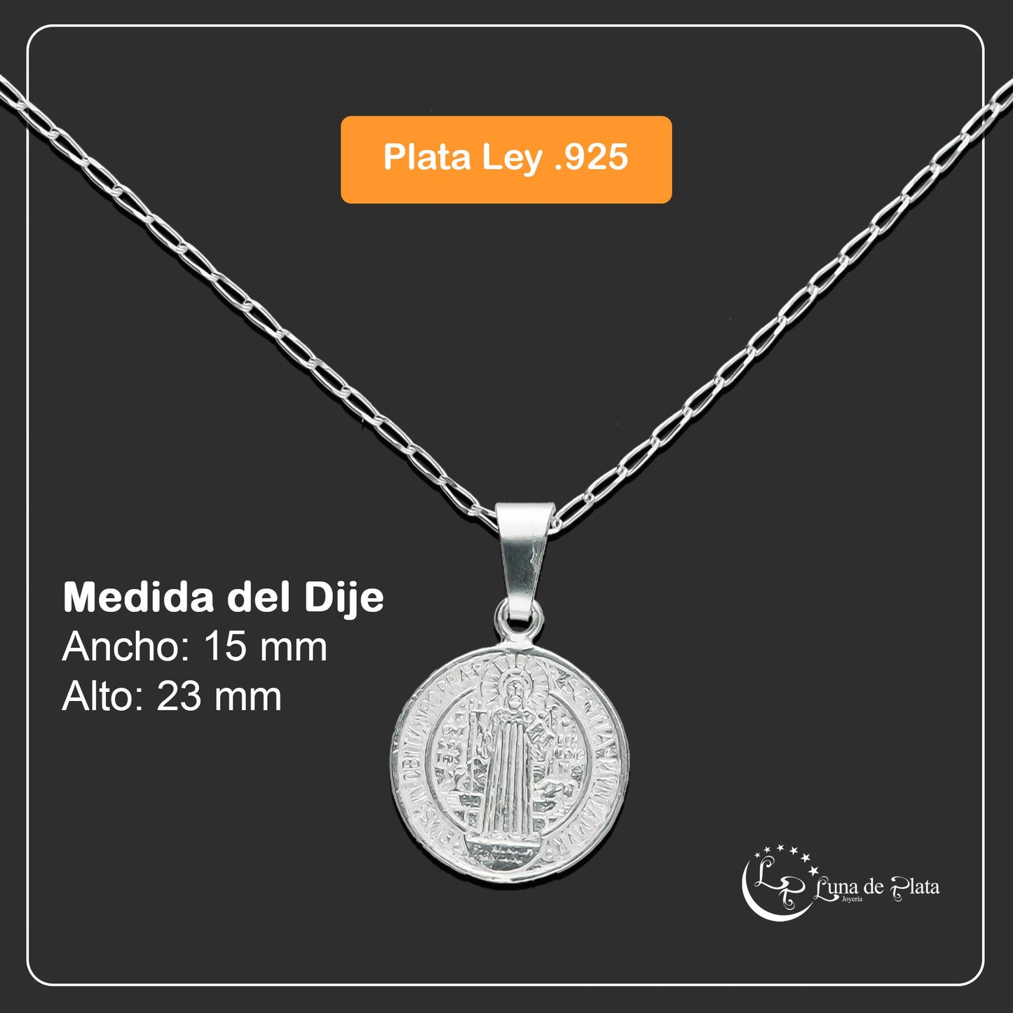 LPDP104 Medalla San Benito 1.5 x 2.3 cm + Cadena + Regalo Plata .925 Taxco Gro 2035836351