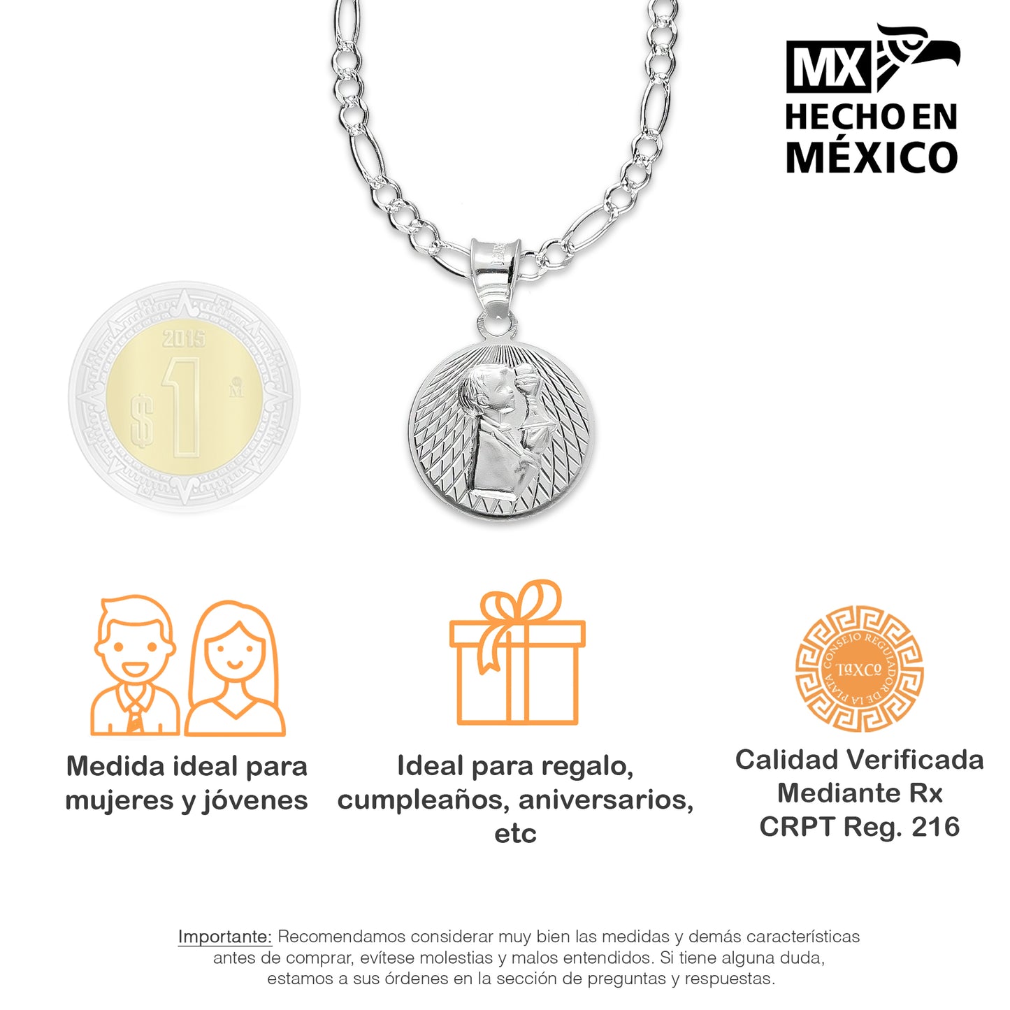 LPDP109 Medalla Grabado Personalizado + Cad Comunión Redonda Plata .925 2125005803