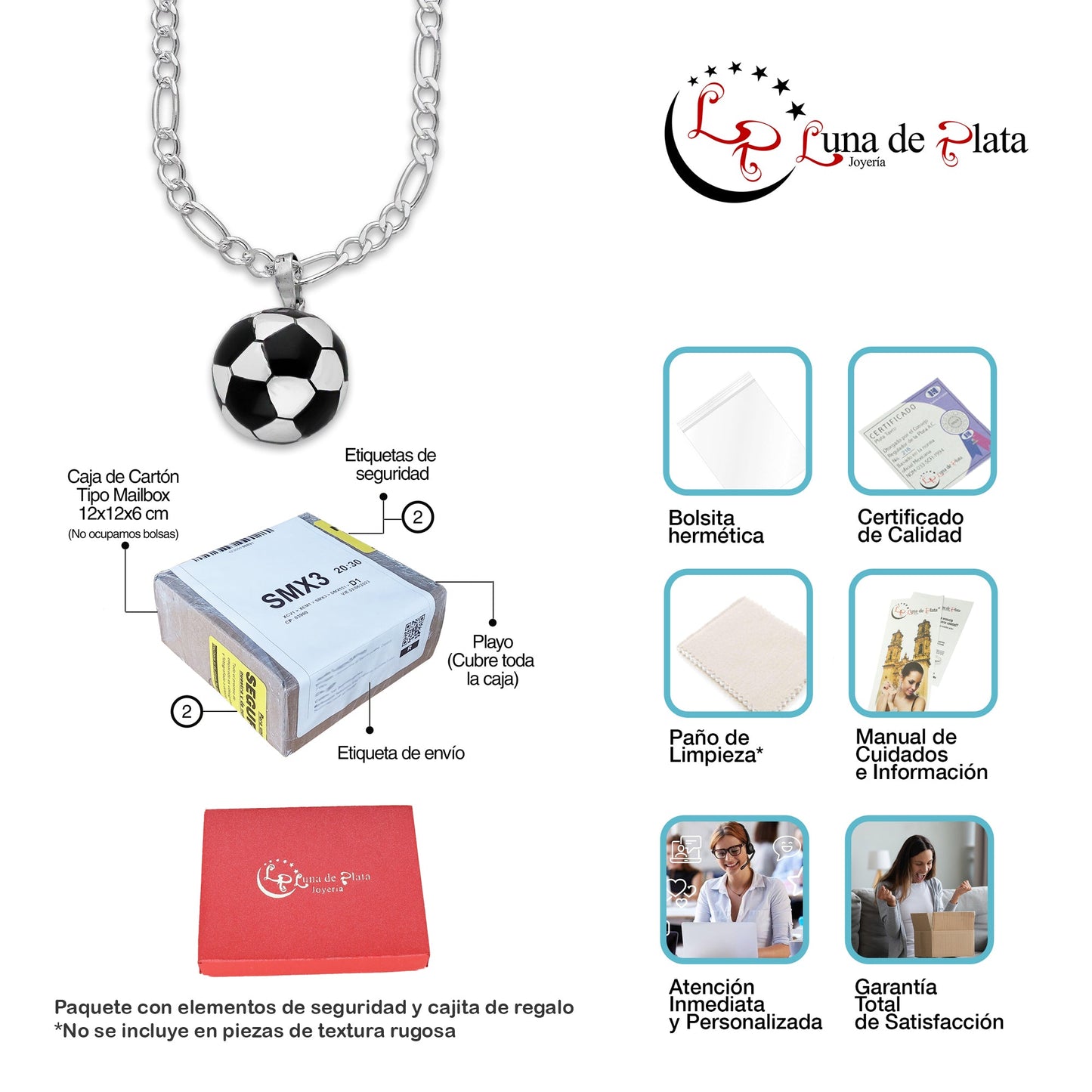 LPDP124 Dije Balon Futbol Grande + Cadena 45 en Plata .925 Taxco Gro 4432615914
