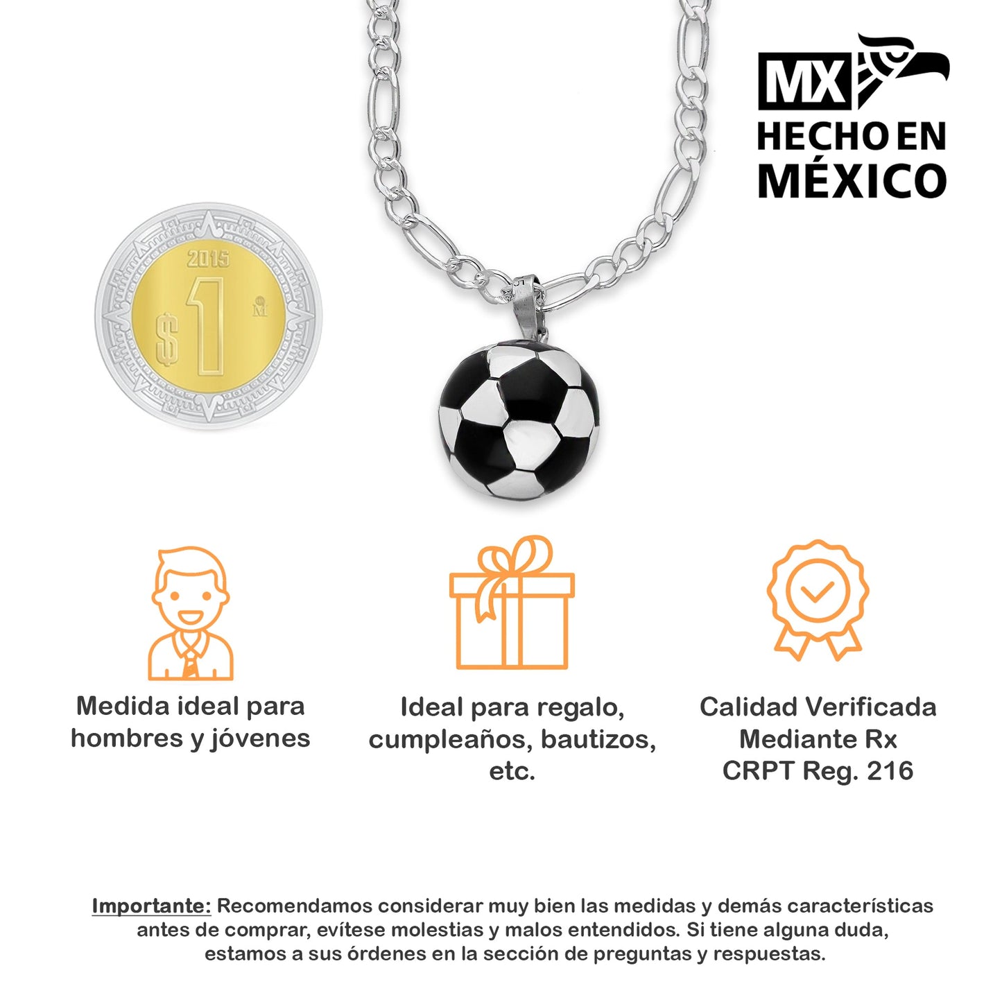 LPDP125 Dije Balon Futbol Grande + Cadena 60 en Plata .925 Taxco Gro 2591127815