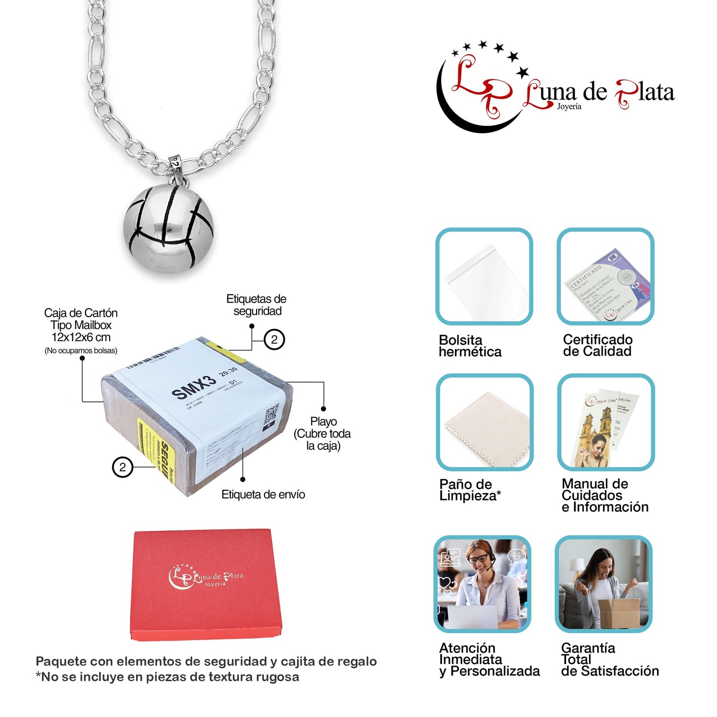 LPDP128 Dije Balon Voleibol + Cadena 45 en Plata .925 Taxco Gro 4432286798