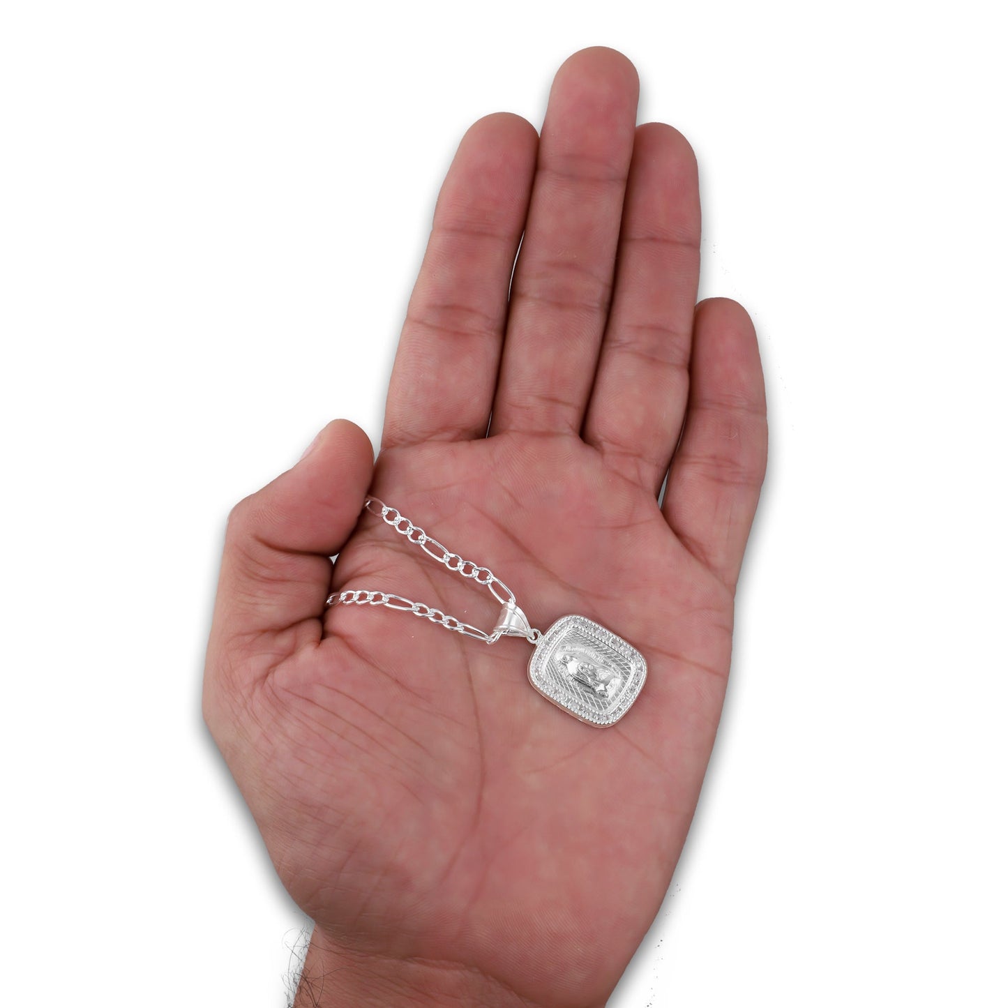 LPDP131 Cadena + Dije Medalla Virgen Rectangulo con Grabado Lasser Plata .925 2592716609