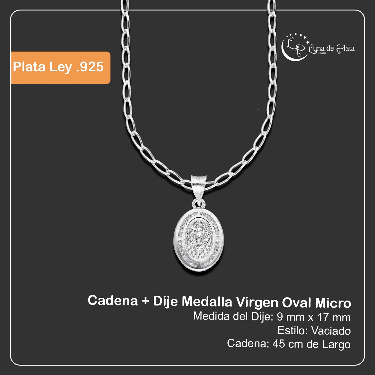 LPDP133 Cadena + Dije Medalla Virgen Oval Micro Plata .925 4440410434