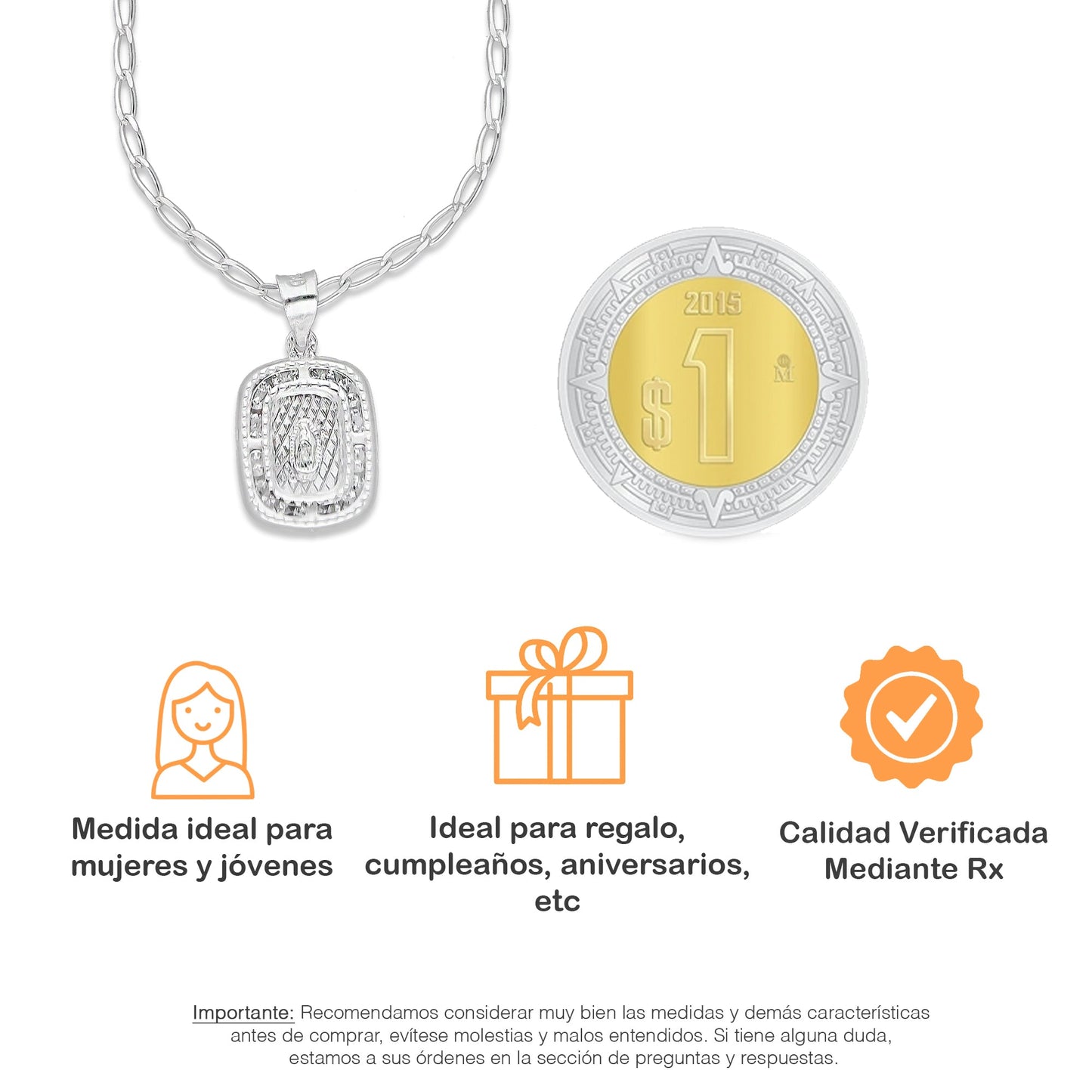 LPDP134 Cadena + Dije Medalla Virgen Rectangulo Micro en Plata .925 2594100249