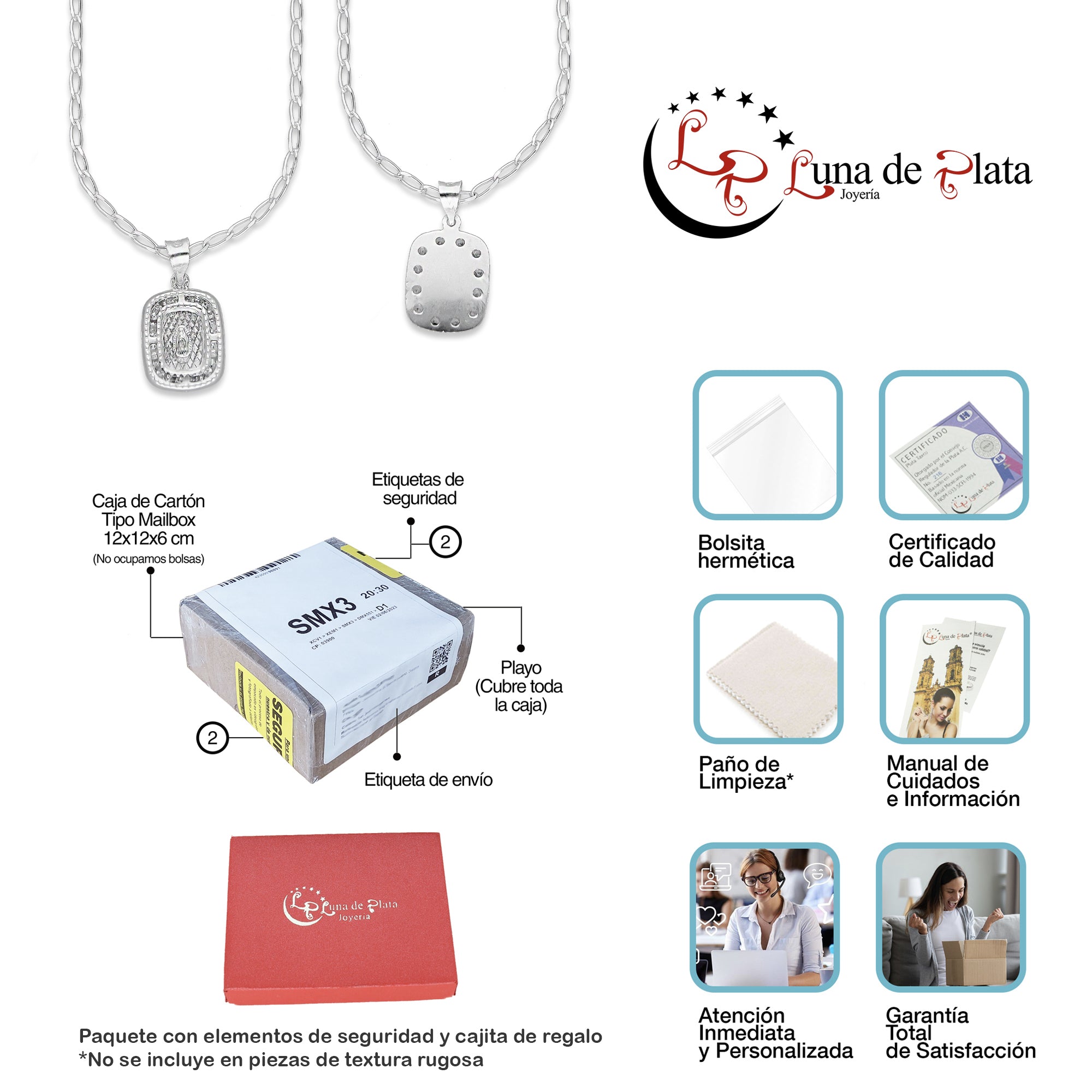 LPDP134 Cadena + Dije Medalla Virgen Rectangulo Micro en Plata .925 2594100249