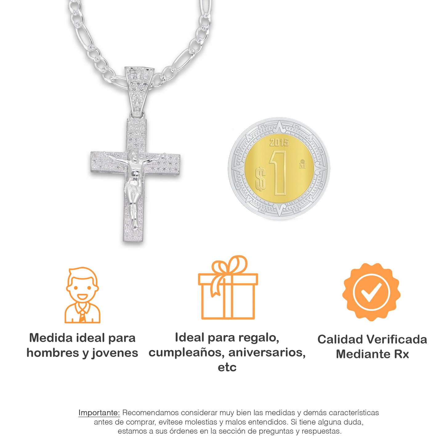 LPDP136 Cadena + Dije Crucifijo Struct Pavé 1.8 cm x 3.7 cm en Plata .925 2600999315