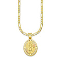 LPDPAU009 Cadena Oro Sólido 10K + Dije Medalla Oro Sólido 10K Virgen Oval con Zirconias Abultado Florentino 1.4 cm x 2.4 cm