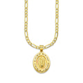 LPDPAU010 Cadena Oro Sólido 10K + Dije Medalla Oro Sólido 10K Virgen Oval con Zirconias Radial Florentino 1.2 cm x 2.1 cm