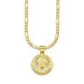 LPDPAU011 Cadena Oro Sólido 10K + Dije Medalla Oro Sólido 10K Virgen Redonda con Zirconias Radial Calado Amarillo 1.6 cm x 2.2 cm