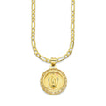 LPDPAU013 Cadena Oro Sólido 10K + Dije Medalla Oro Sólido 10K Virgen Redonda con Zirconias Radial Florentino 1.5 cm x 2.1 cm