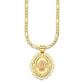 LPDPAU014 Cadena Oro Sólido 10K + Dije Medalla Oro Sólido 10K Virgen Oval con Zirconias Olan Cobriso 1.8 cm x 2.6 cm