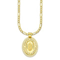 LPDPAU015 Cadena Oro Sólido 10K + Dije Medalla Oro Sólido 10K Virgen Oval Olan con Zirconias Orilla Corazones 1.7 cm x 2.6 cm