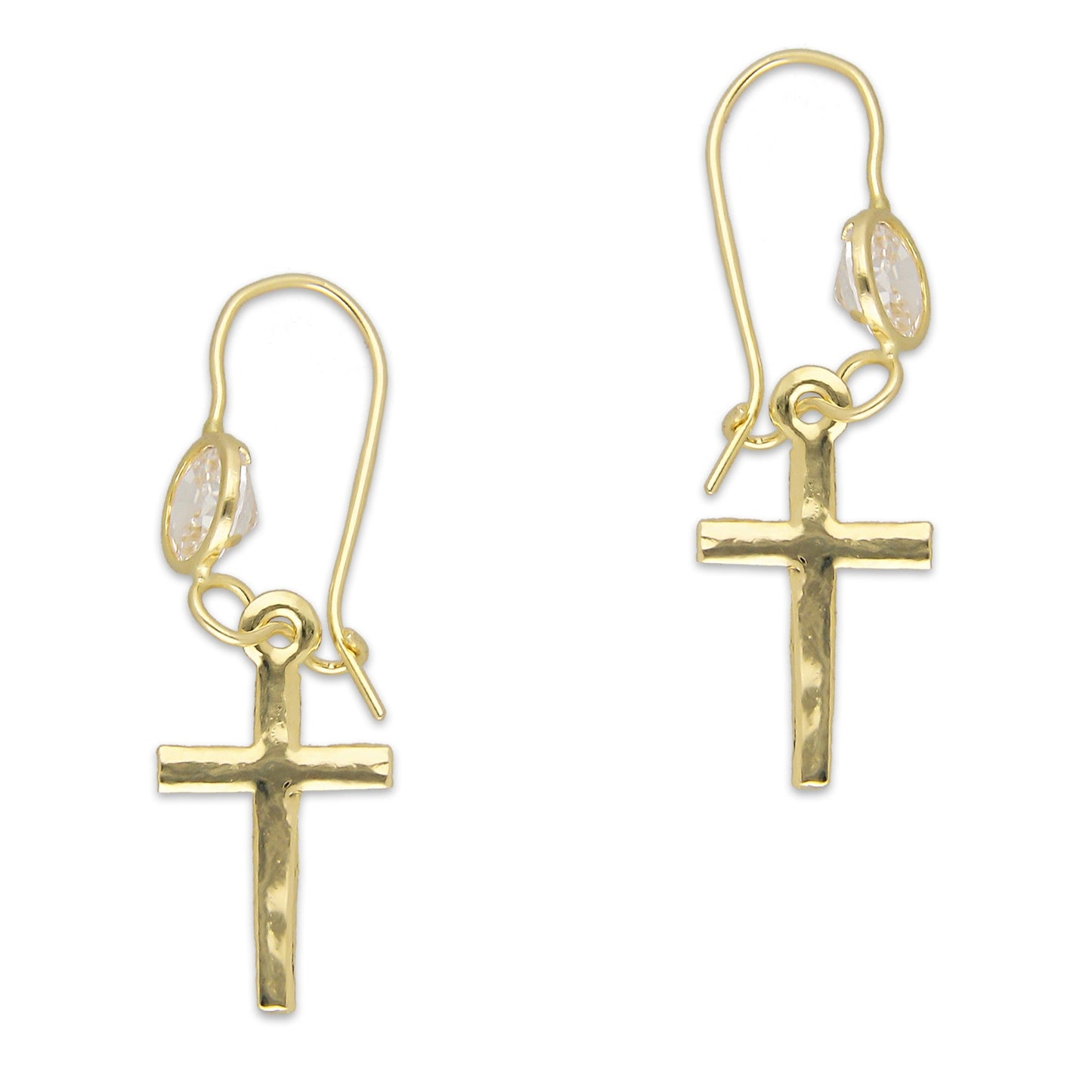 LPEAR001 Arete Arillo Oro Sólido 10K Modelo Cruz Colgante con Zirconia Blanca 2530958513