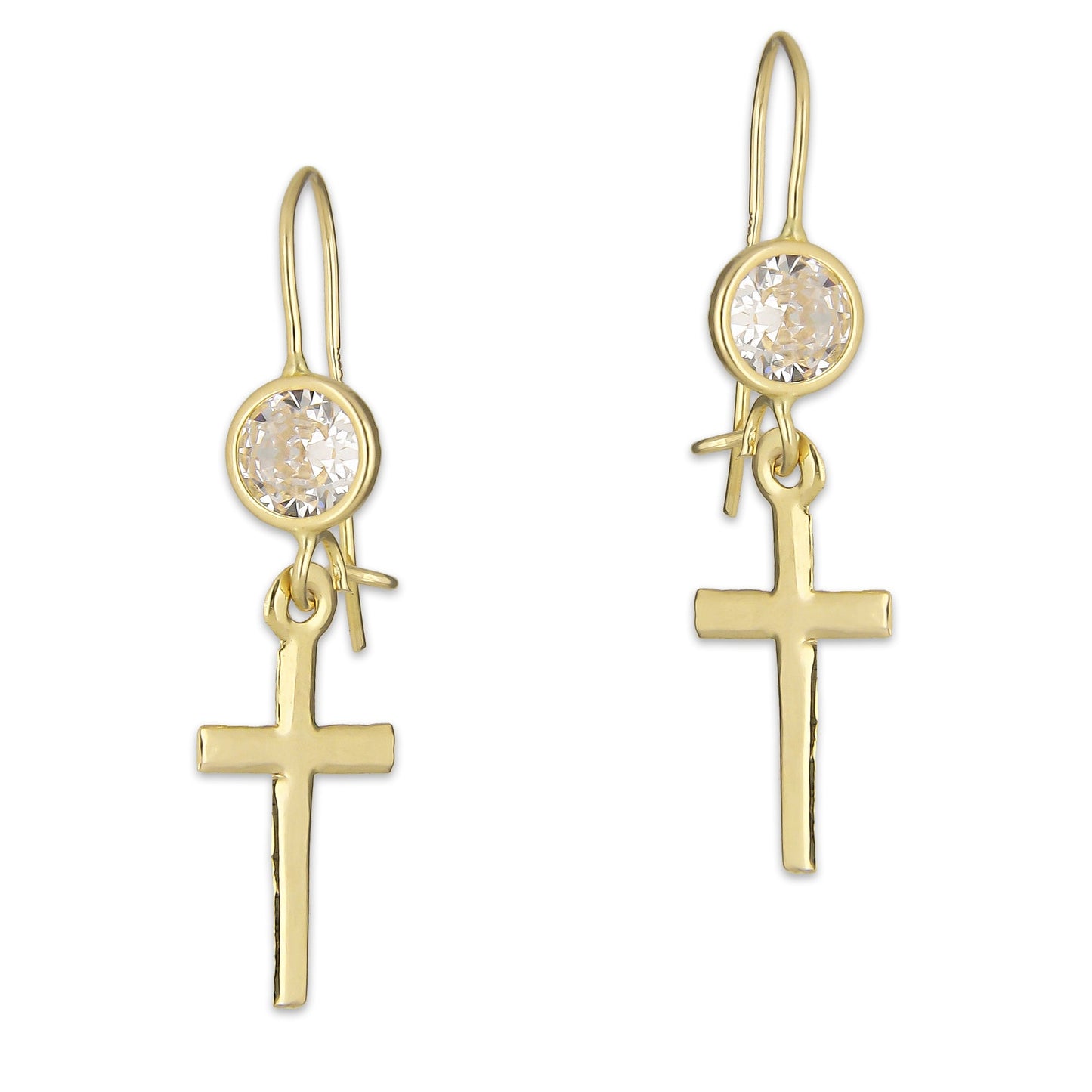 LPEAR001 Arete Arillo Oro Sólido 10K Modelo Cruz Colgante con Zirconia Blanca 2530958513