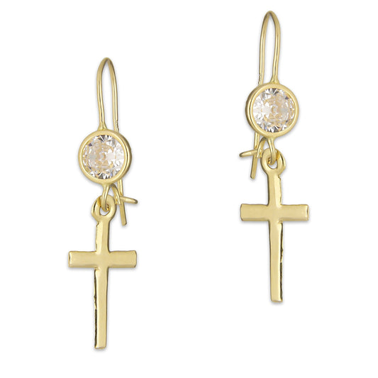 LPEAR001 Arete Arillo Oro Sólido 10K Modelo Cruz Colgante con Zirconia Blanca 2530958513
