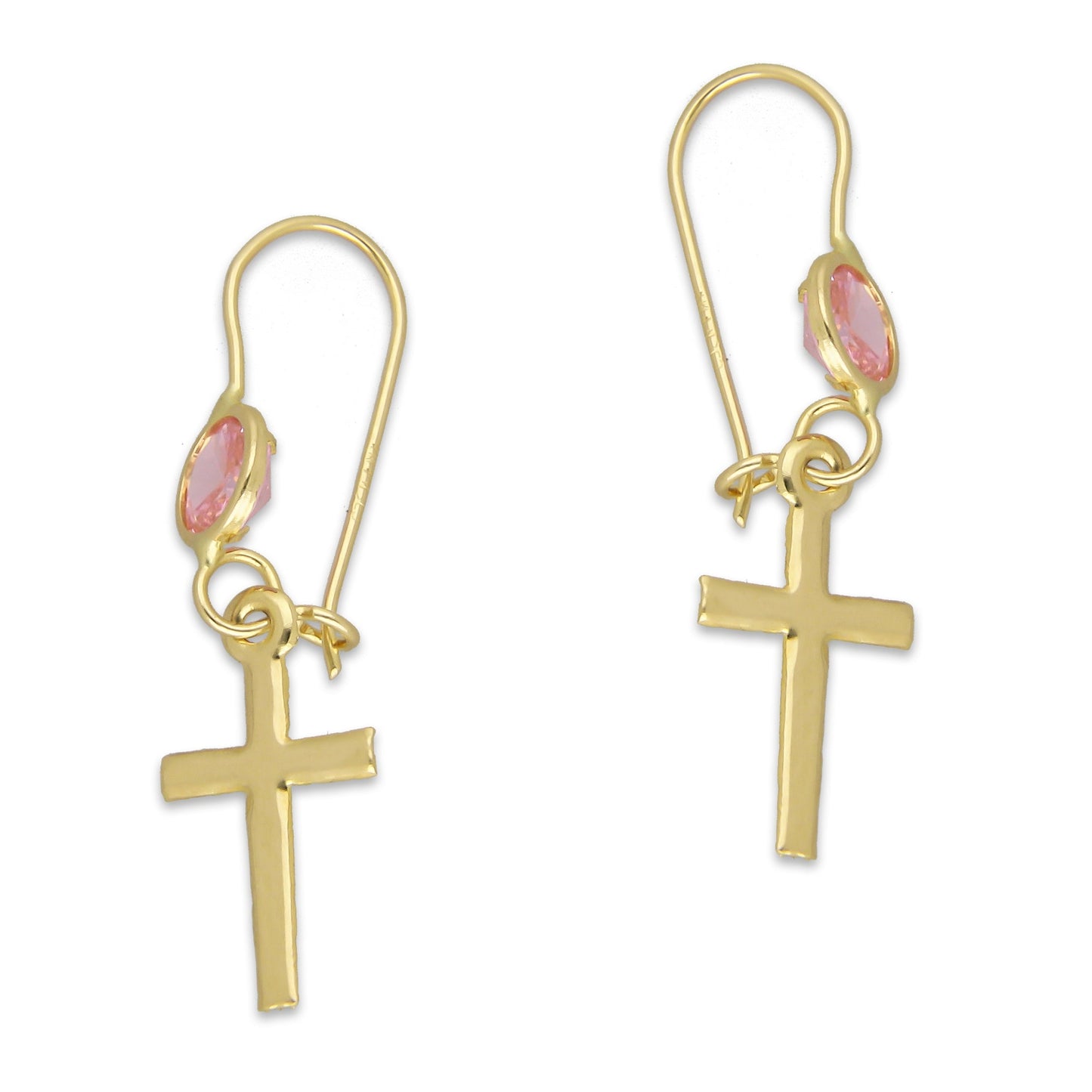 LPEAR002 Arete Arillo Oro Sólido 10K Modelo Cruz Colgante con Zirconia Rosa 2531023063