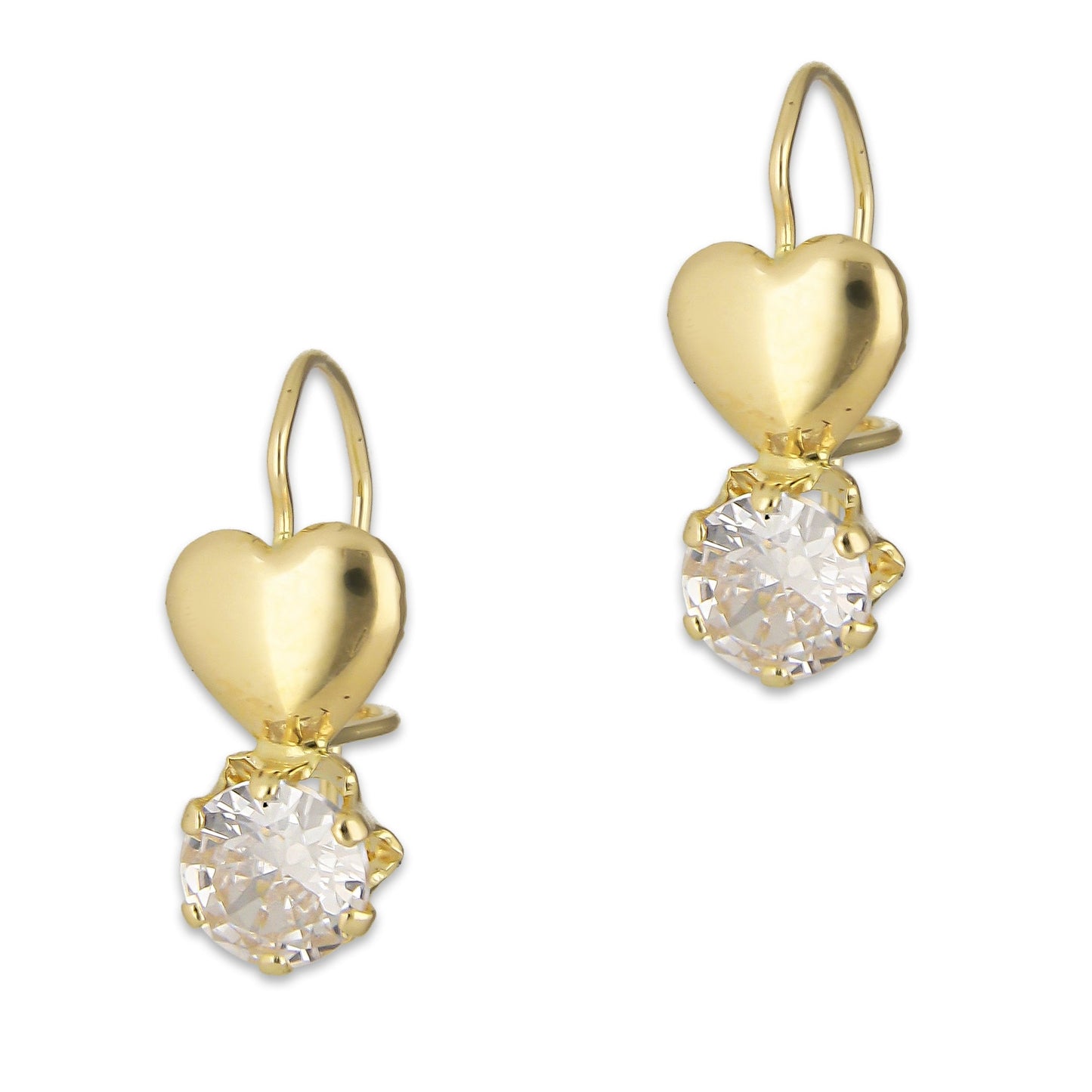 LPEAR003 Arete Arillo Oro Sólido 10K Modelo Corazón Bombeado Liso con Zirconia 2530996895