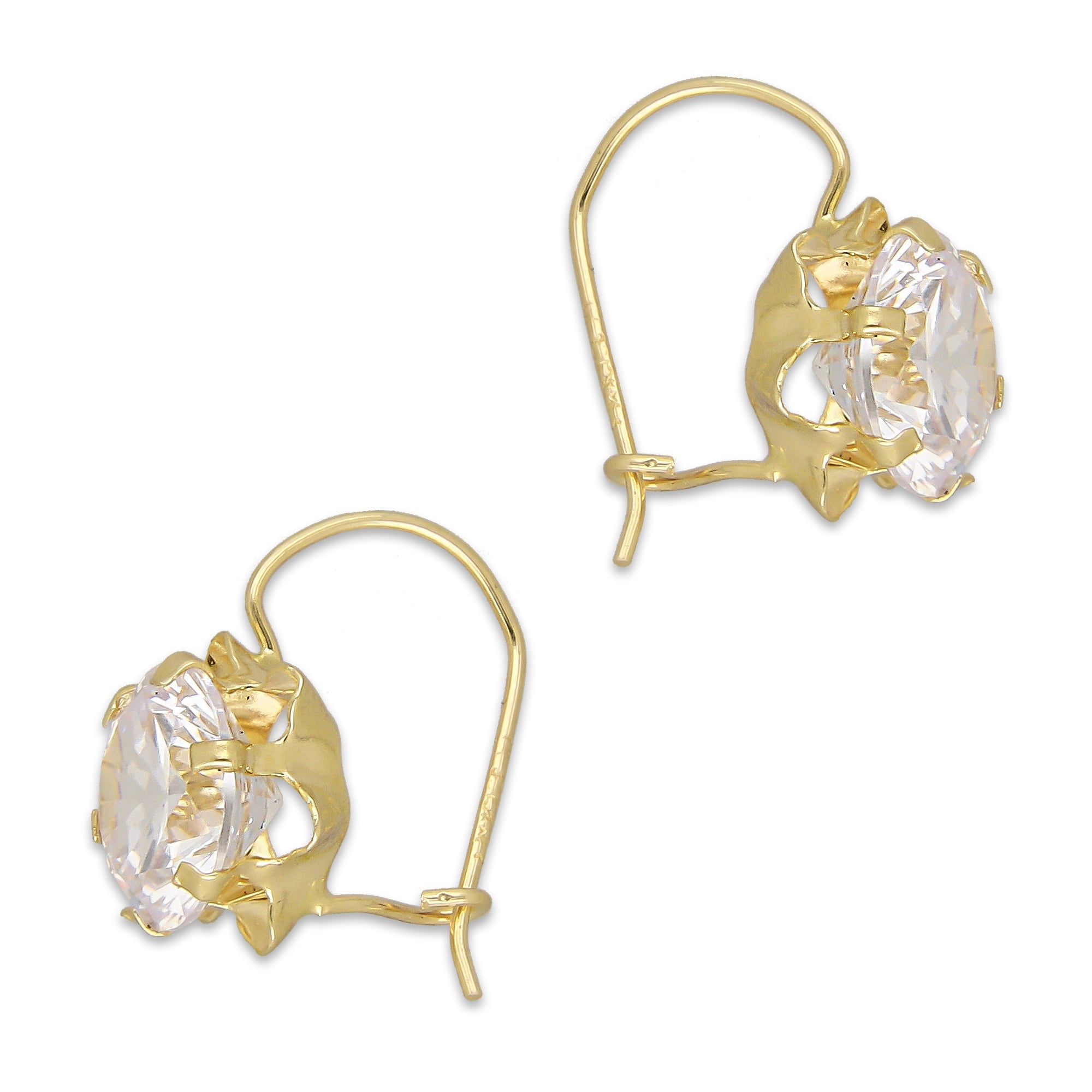 LPEAR004 Arete Arillo Oro Sólido 10K Modelo Zirconia Blanca 9 mm Redonda Base Flor 4286560976