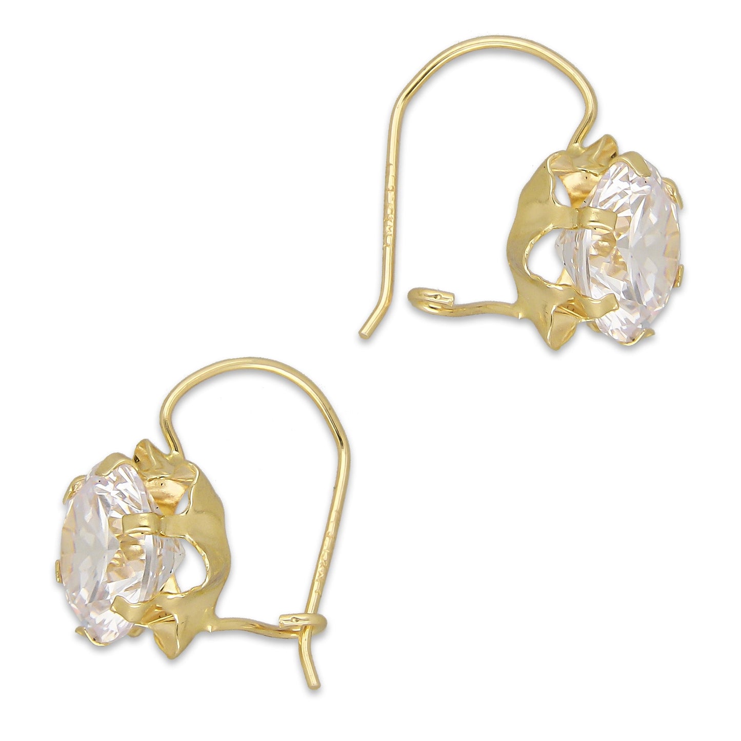 LPEAR004 Arete Arillo Oro Sólido 10K Modelo Zirconia Blanca 9 mm Redonda Base Flor 4286560976