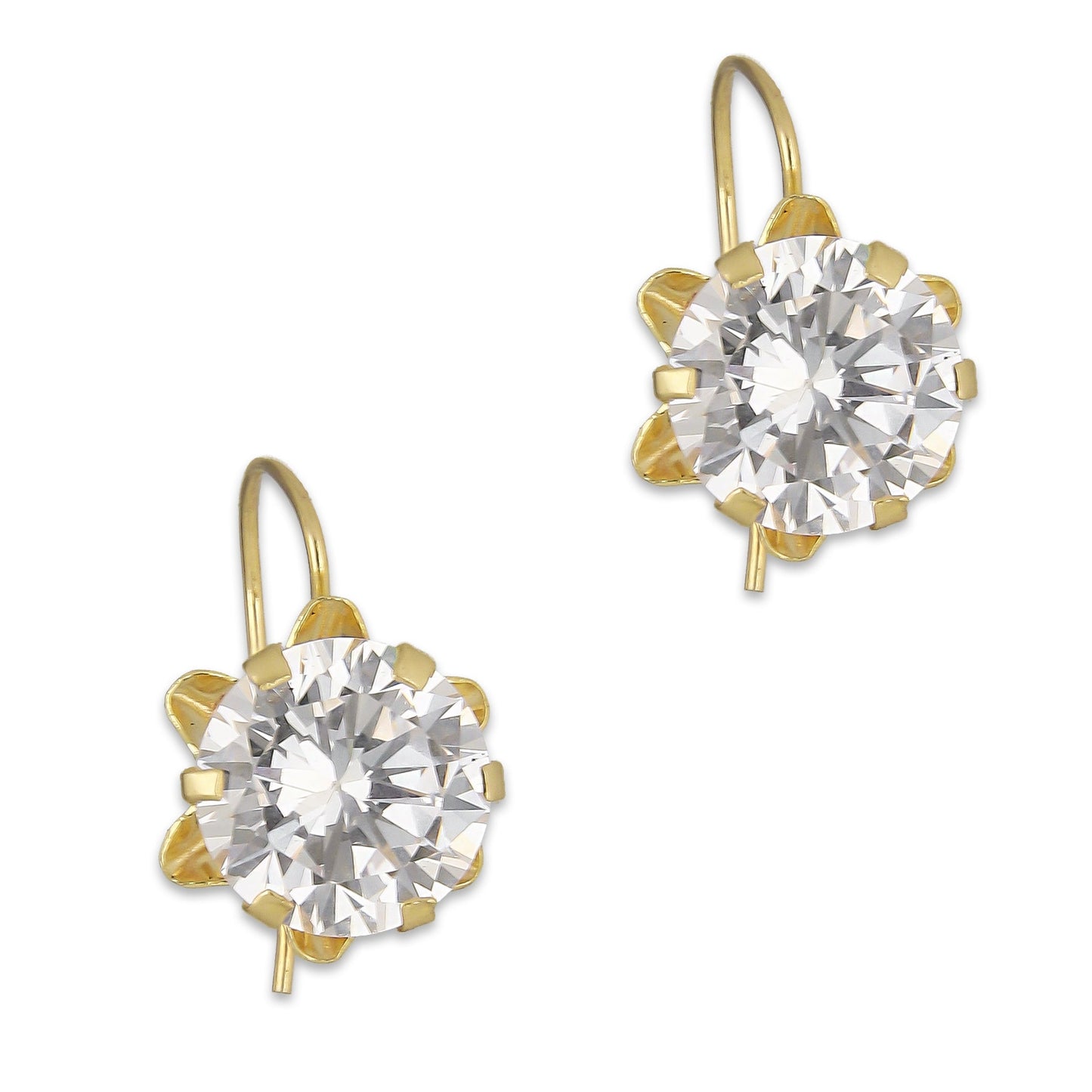 LPEAR004 Arete Arillo Oro Sólido 10K Modelo Zirconia Blanca 9 mm Redonda Base Flor 4286560976