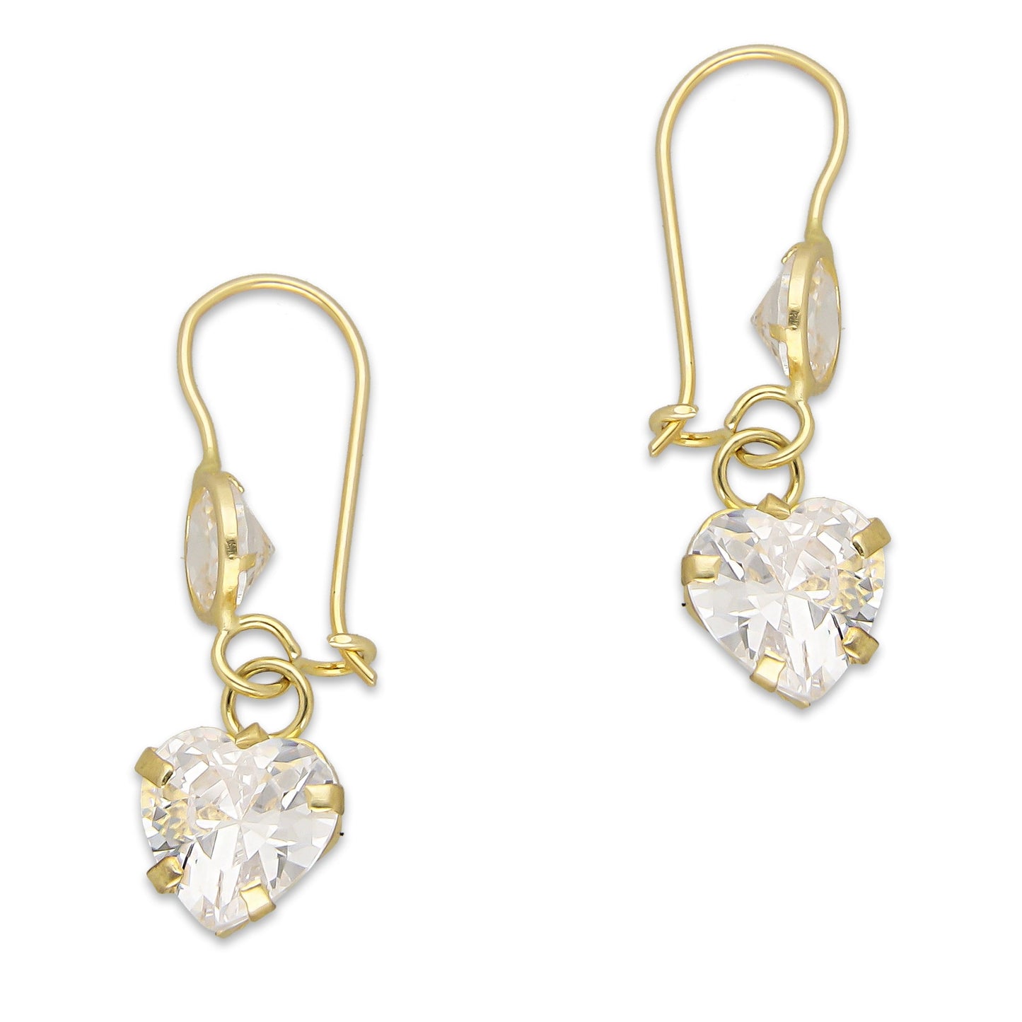 LPEAR005 Arete Arillo Oro Sólido 10K Modelo Corazón de Zirconia Blanca Colgante 2531023059