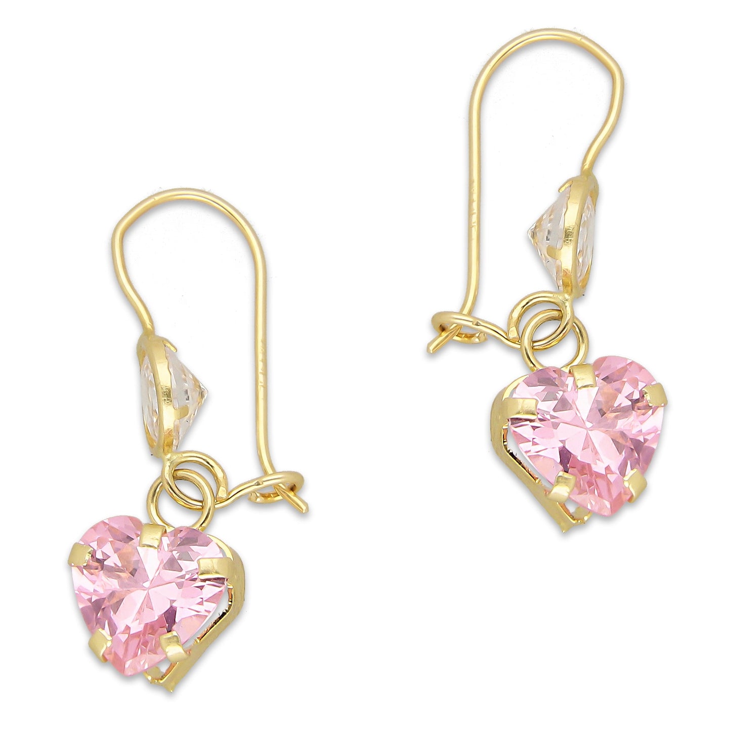 LPEAR006 Arete Arillo Oro Sólido 10K Modelo Corazón de Zirconia Rosa Colgante 2531074521