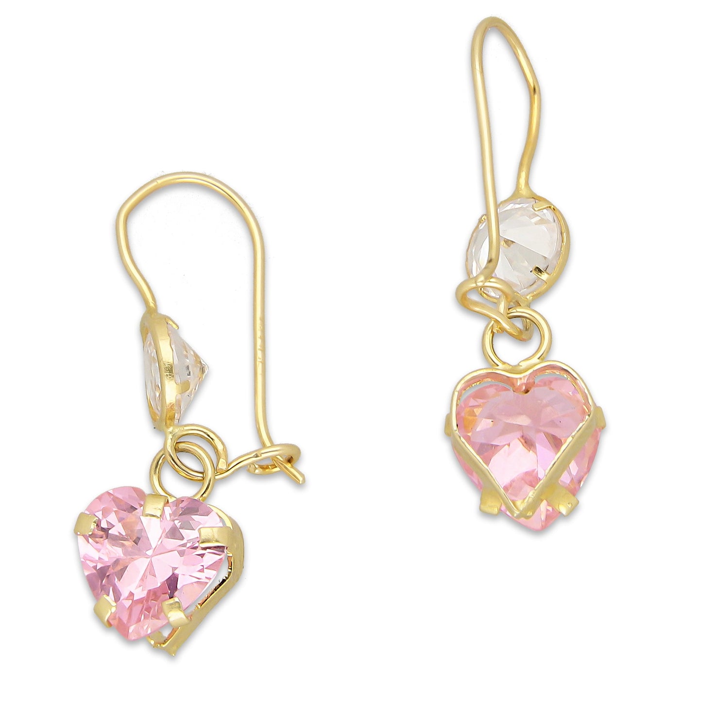LPEAR006 Arete Arillo Oro Sólido 10K Modelo Corazón de Zirconia Rosa Colgante 2531074521