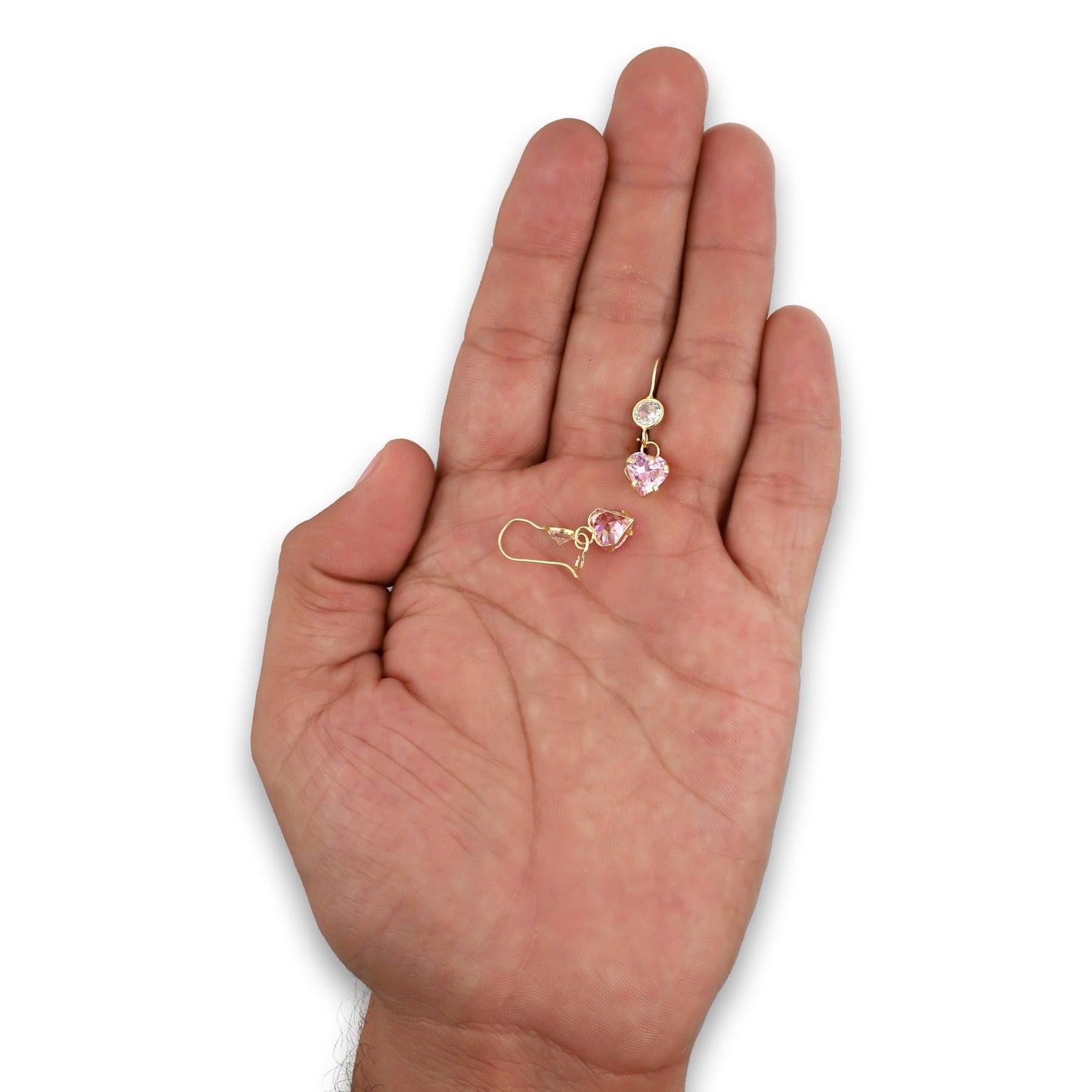 LPEAR006 Arete Arillo Oro Sólido 10K Modelo Corazón de Zirconia Rosa Colgante 2531074521