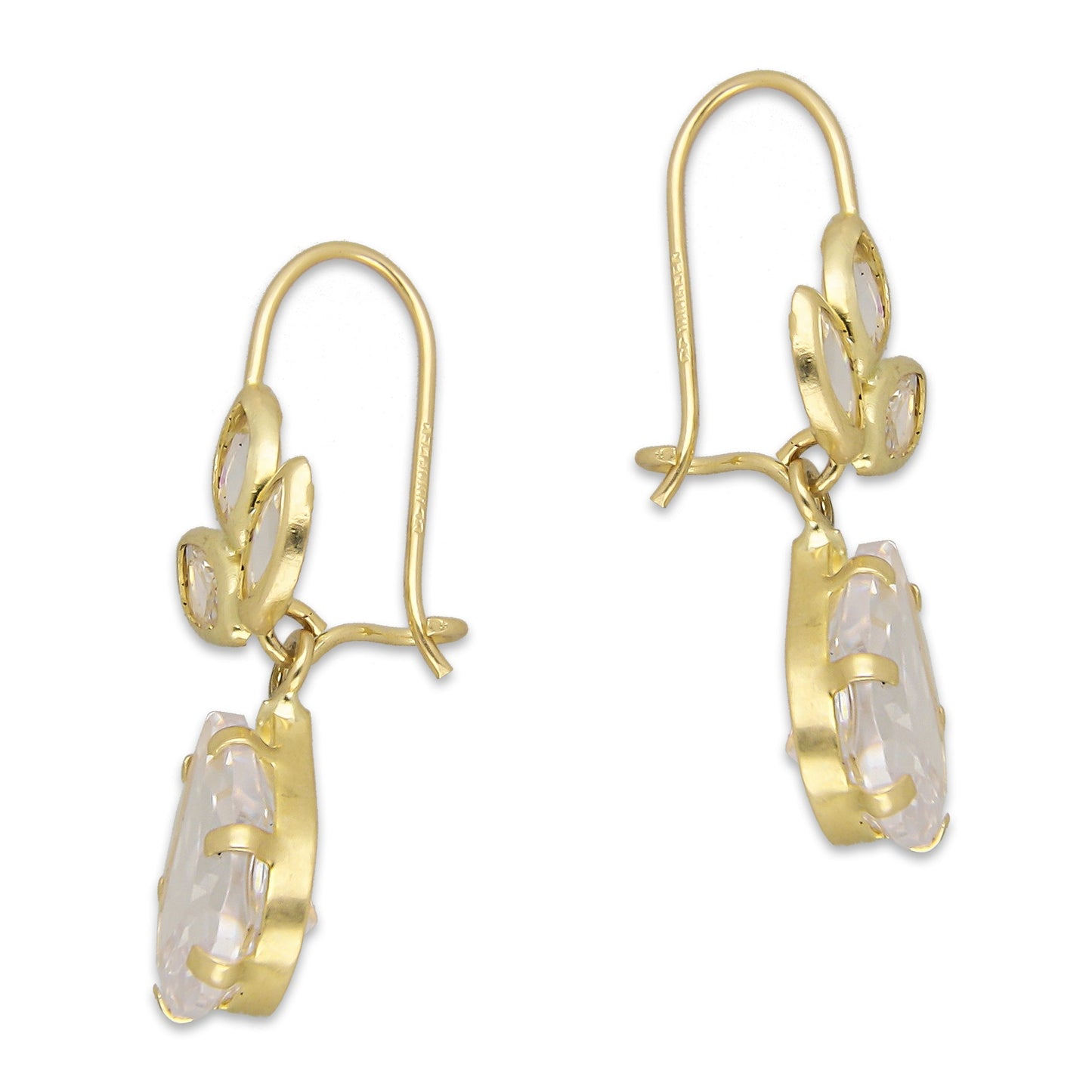 LPEAR010 Arete Arillo Oro Sólido 10K Modelo 3 Hojitas con Zirconia de Gota Blanca 2530971063