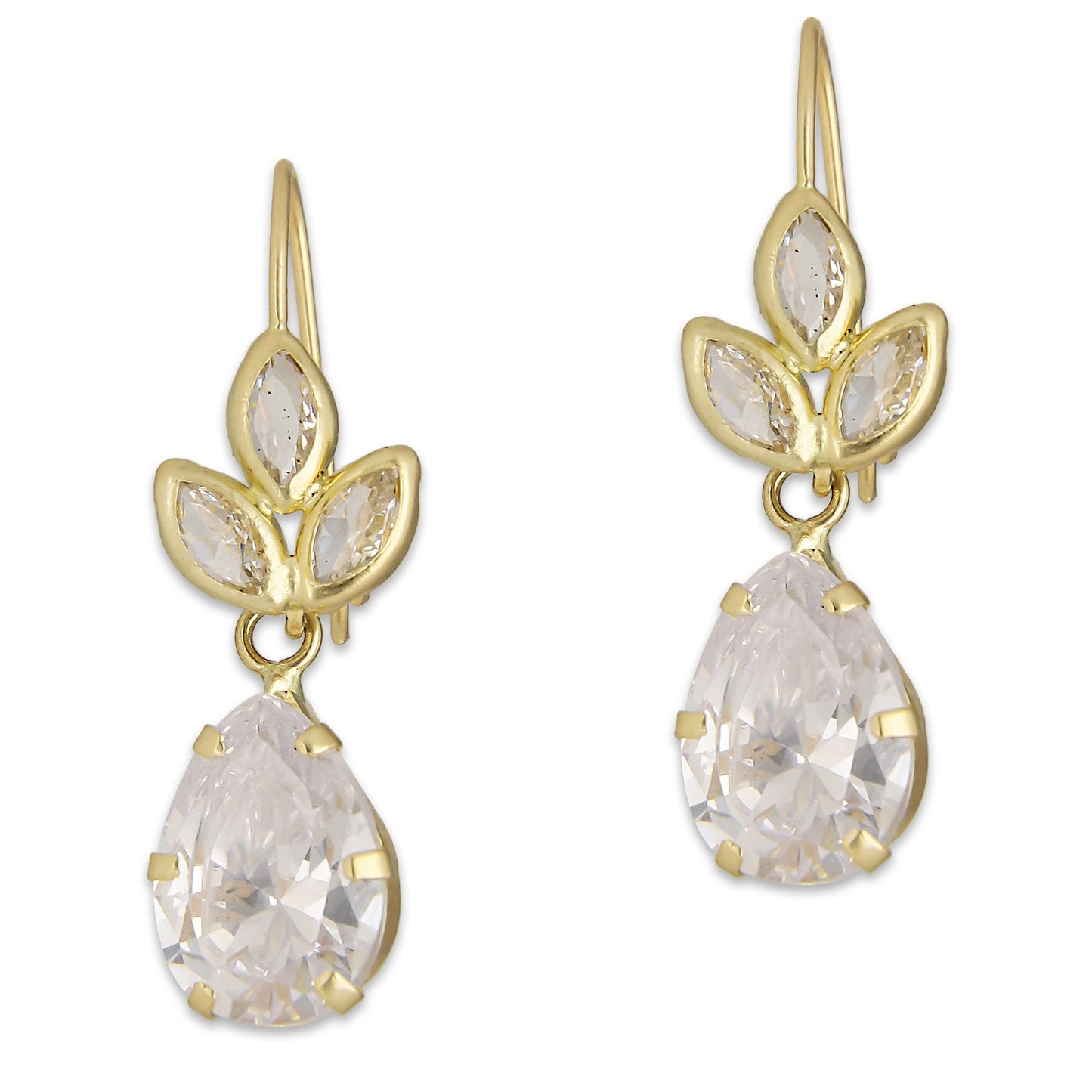 LPEAR010 Arete Arillo Oro Sólido 10K Modelo 3 Hojitas con Zirconia de Gota Blanca 2530971063