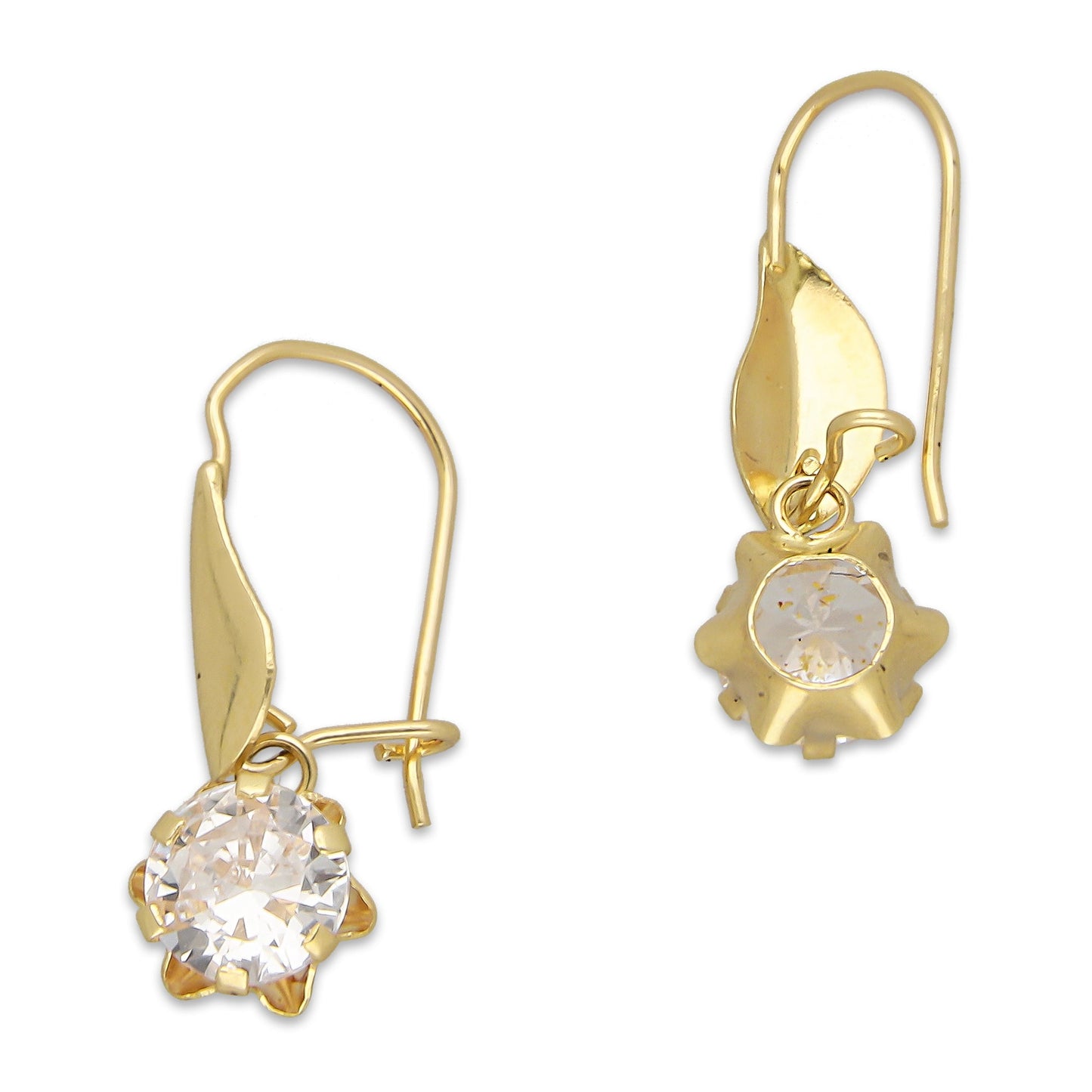 LPEAR011 Arete Arillo Oro Sólido 10K Modelo Hojita Lisa con Zirconia Blanca Redonda Colgante 2531152145