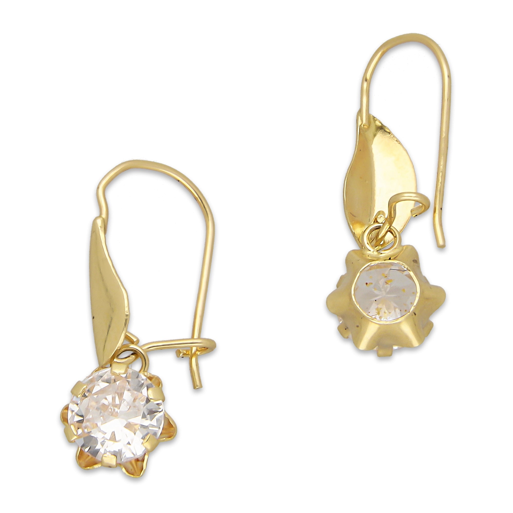 LPEAR011 Arete Arillo Oro Sólido 10K Modelo Hojita Lisa con Zirconia Blanca Redonda Colgante 2531152145