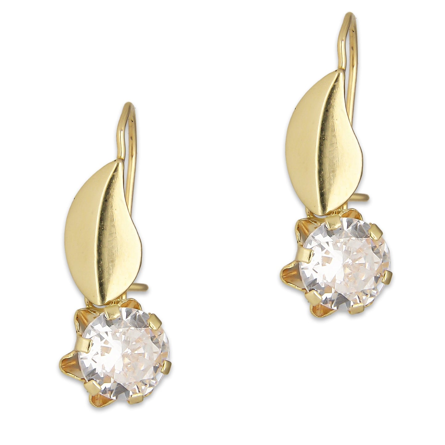 LPEAR011 Arete Arillo Oro Sólido 10K Modelo Hojita Lisa con Zirconia Blanca Redonda Colgante 2531152145