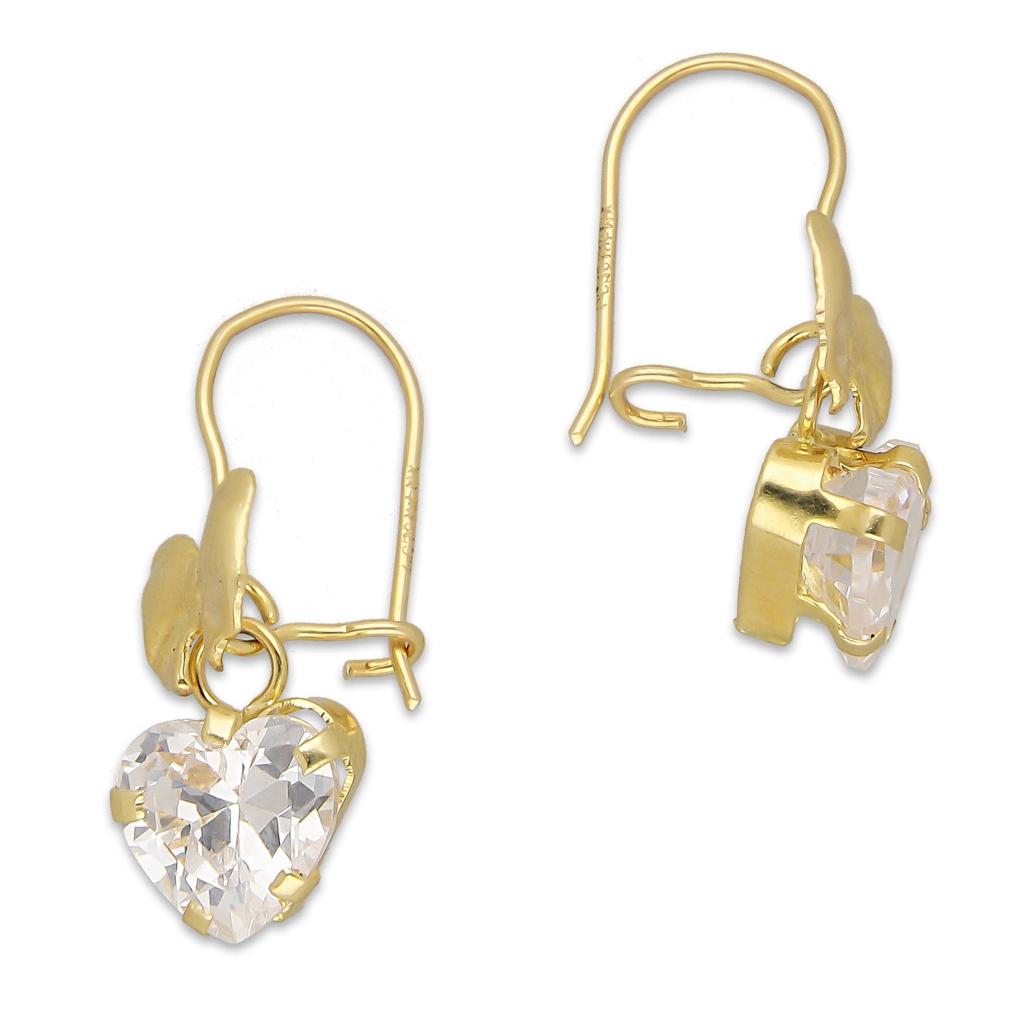 LPEAR013 Arete Arillo Oro Sólido 10K Modelo Moñito Troquelado con Zirconia Blanca Corazón Colgante 2531048877