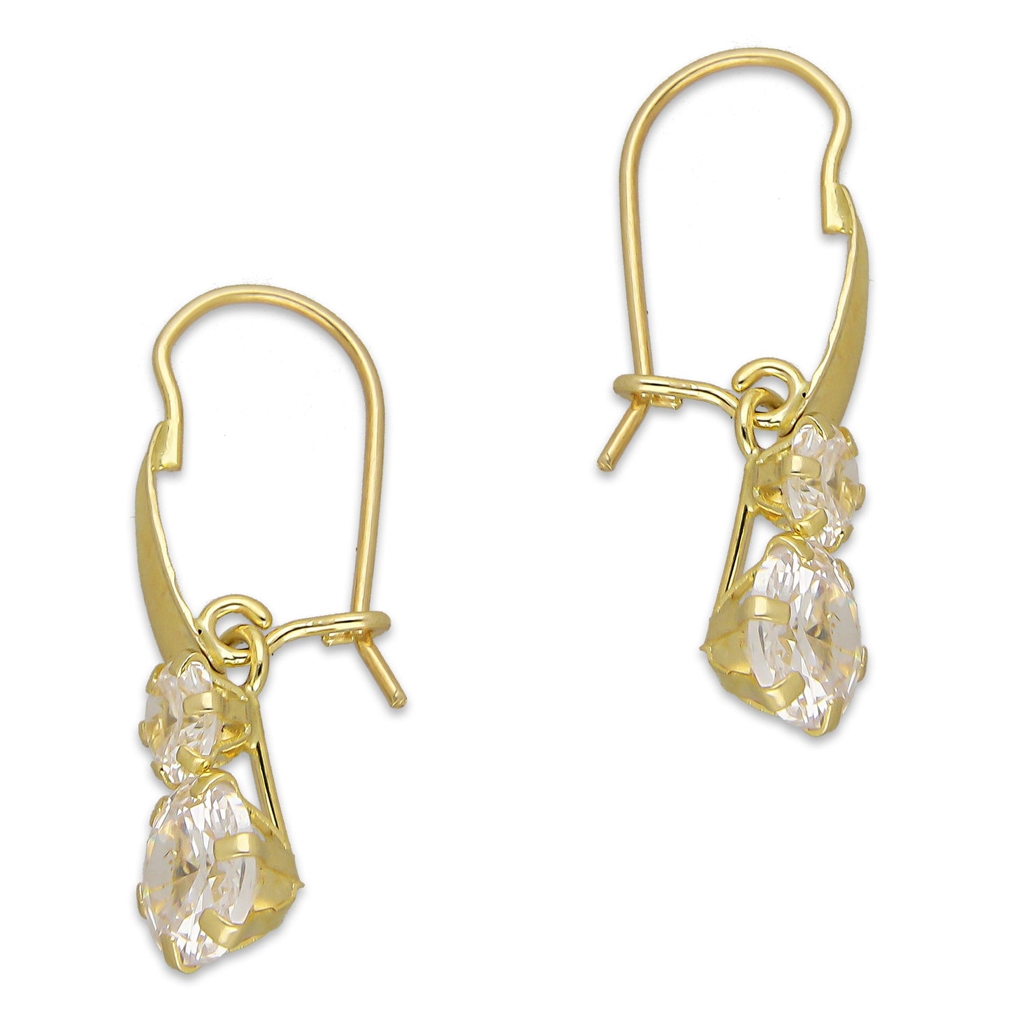 LPEAR016 Arete Arillo Oro Sólido 10K Modelo Hojita Triangular con 2 Zirconias Blancas Colgantes 2531187855