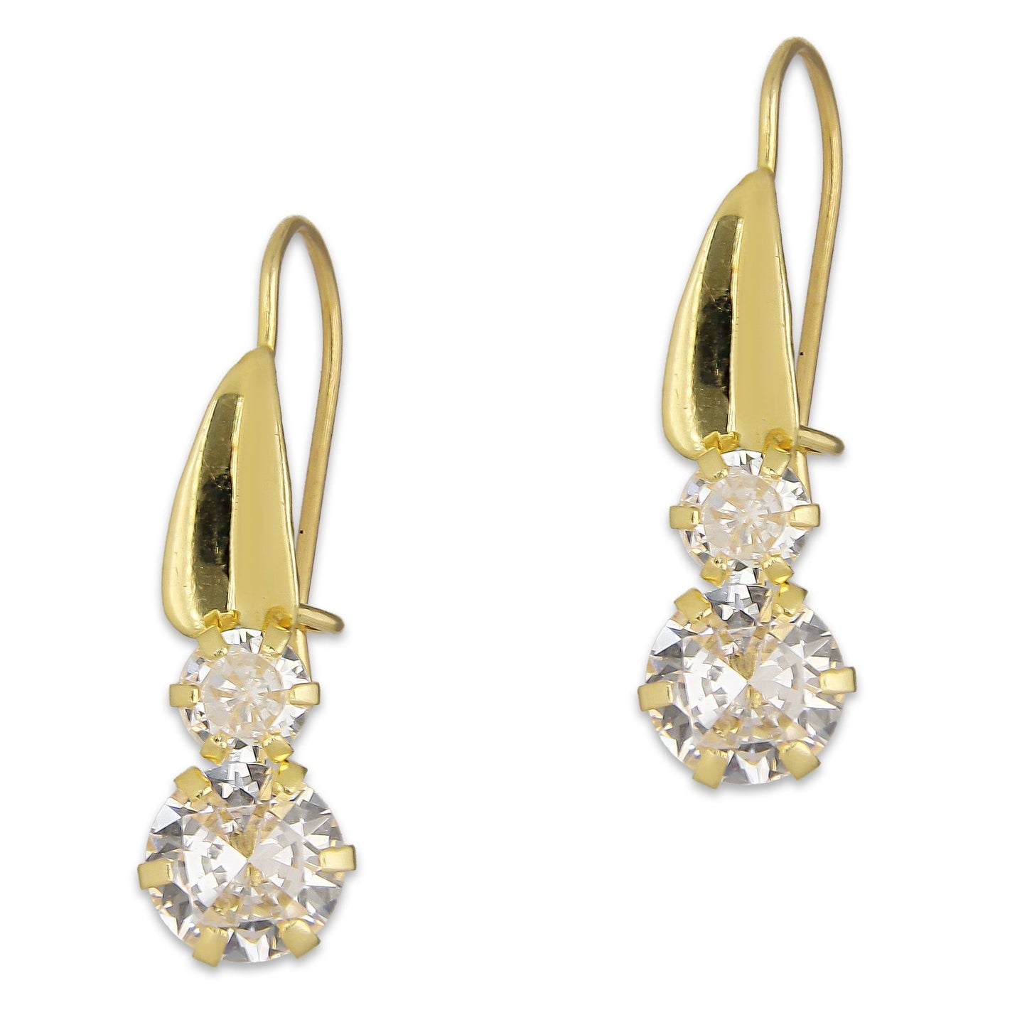 LPEAR016 Arete Arillo Oro Sólido 10K Modelo Hojita Triangular con 2 Zirconias Blancas Colgantes 2531187855