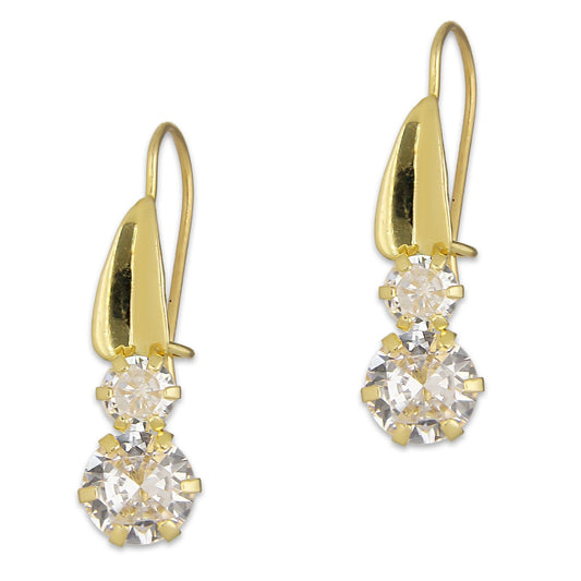 LPEAR016 Arete Arillo Oro Sólido 10K Modelo Hojita Triangular con 2 Zirconias Blancas Colgantes 2531187855