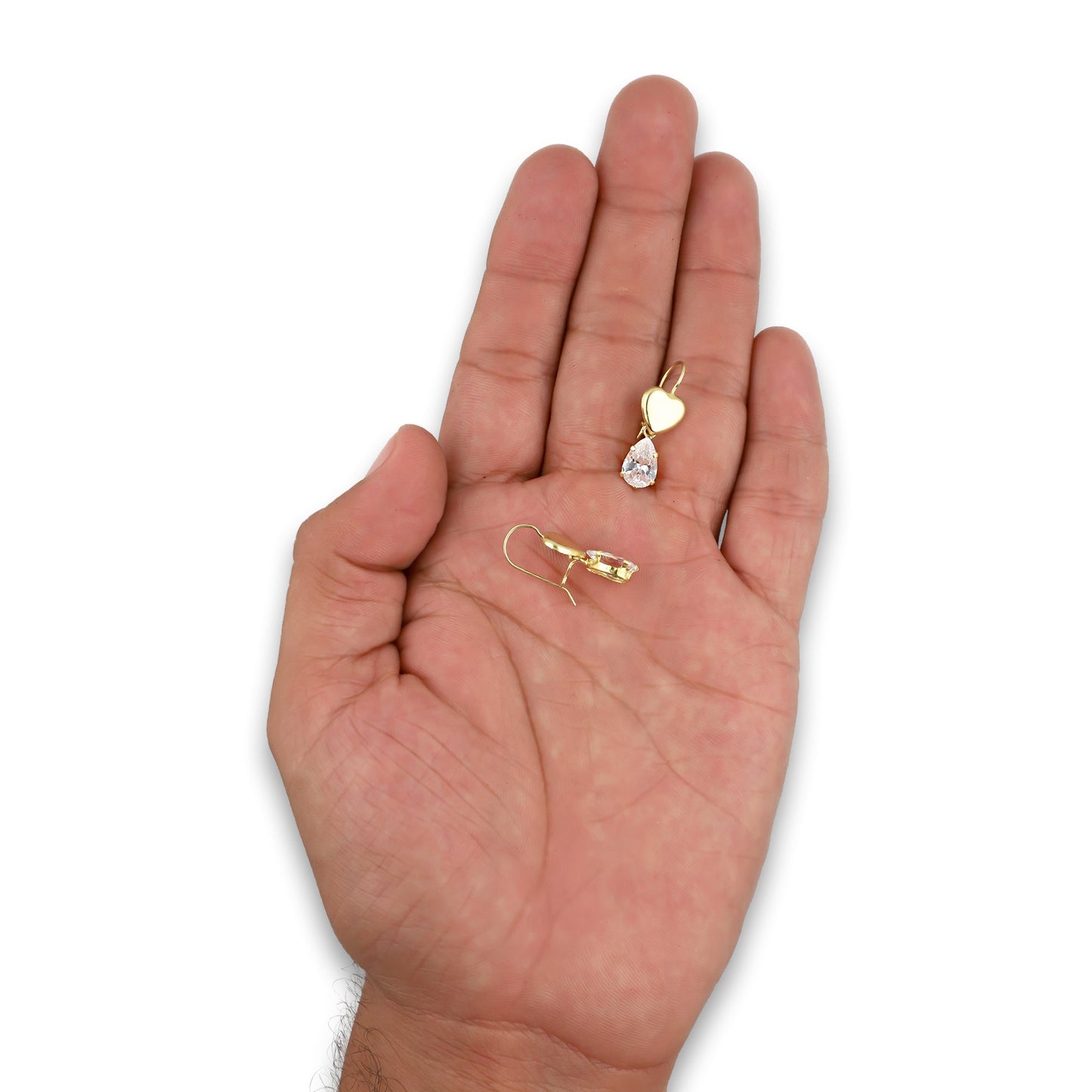 LPEAR018 Arete Arillo Oro Sólido 10K Modelo Corazón Bombeado Liso con Zirconia Blanca de Gota Colgante 2531061773