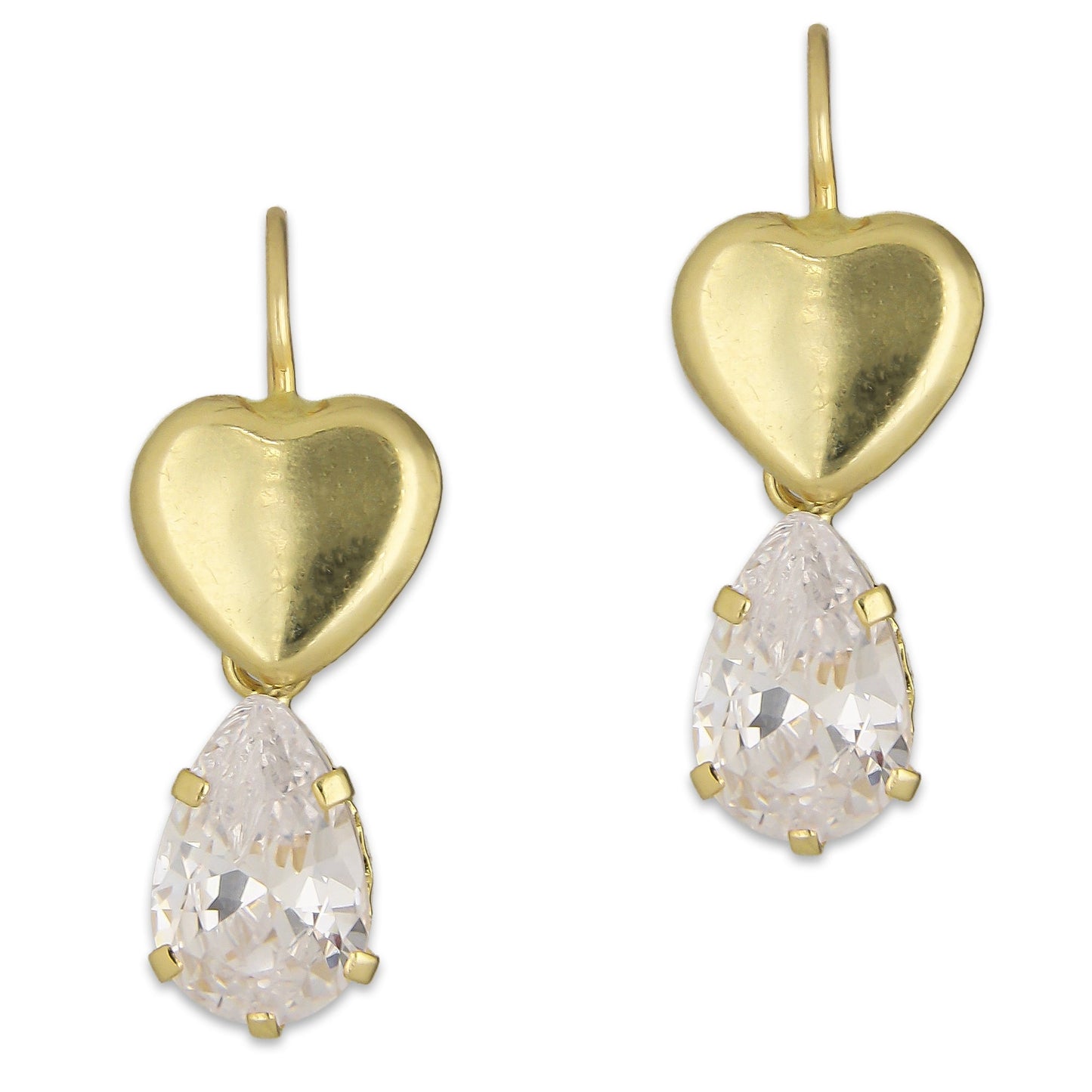 LPEAR018 Arete Arillo Oro Sólido 10K Modelo Corazón Bombeado Liso con Zirconia Blanca de Gota Colgante 2531061773